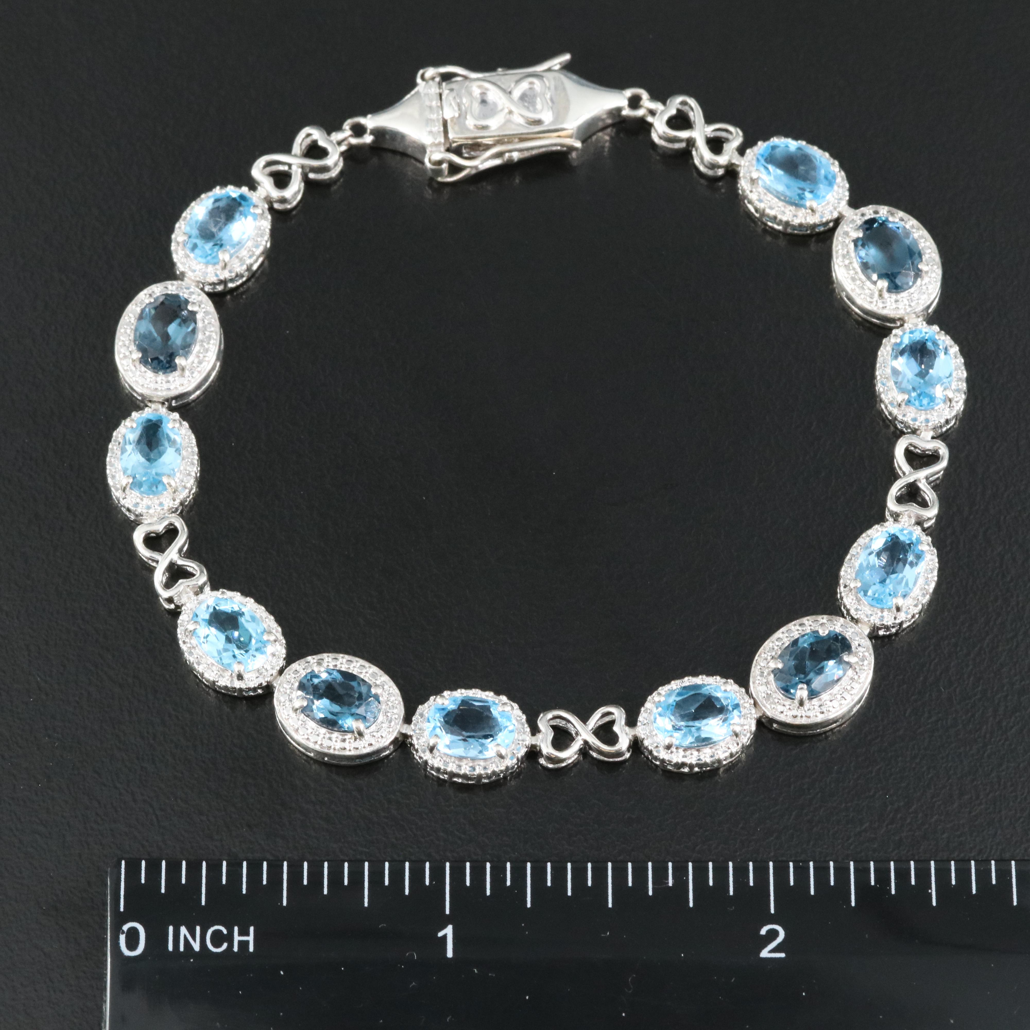 Sterling Swiss Blue Topaz, London Blue Topaz and Diamond Bracelet