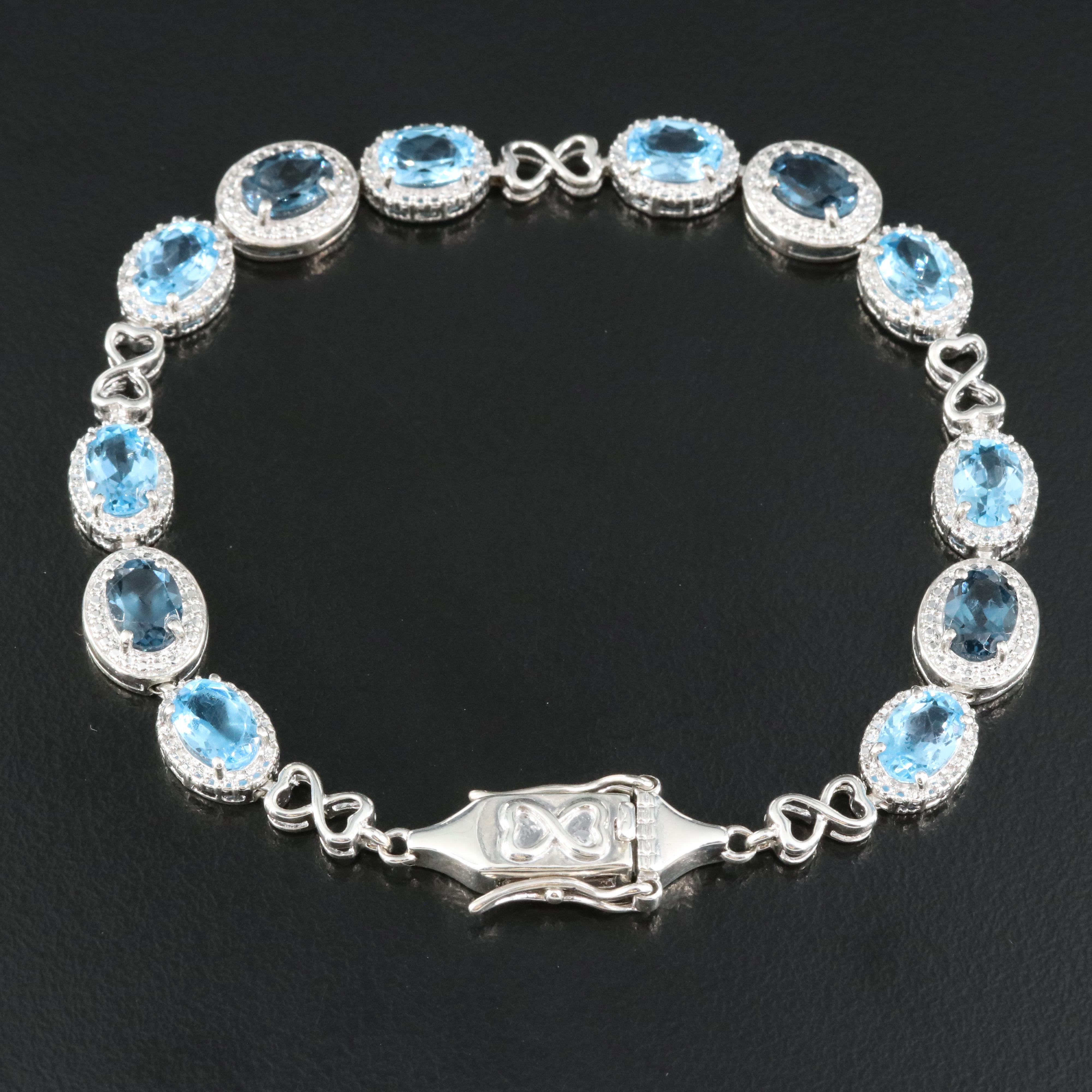 Sterling Swiss Blue Topaz, London Blue Topaz and Diamond Bracelet