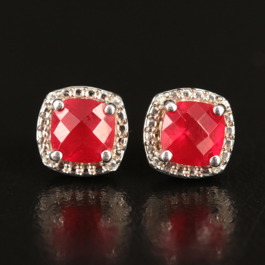 Sterling Glass and Cubic Zirconia Stud Earrings