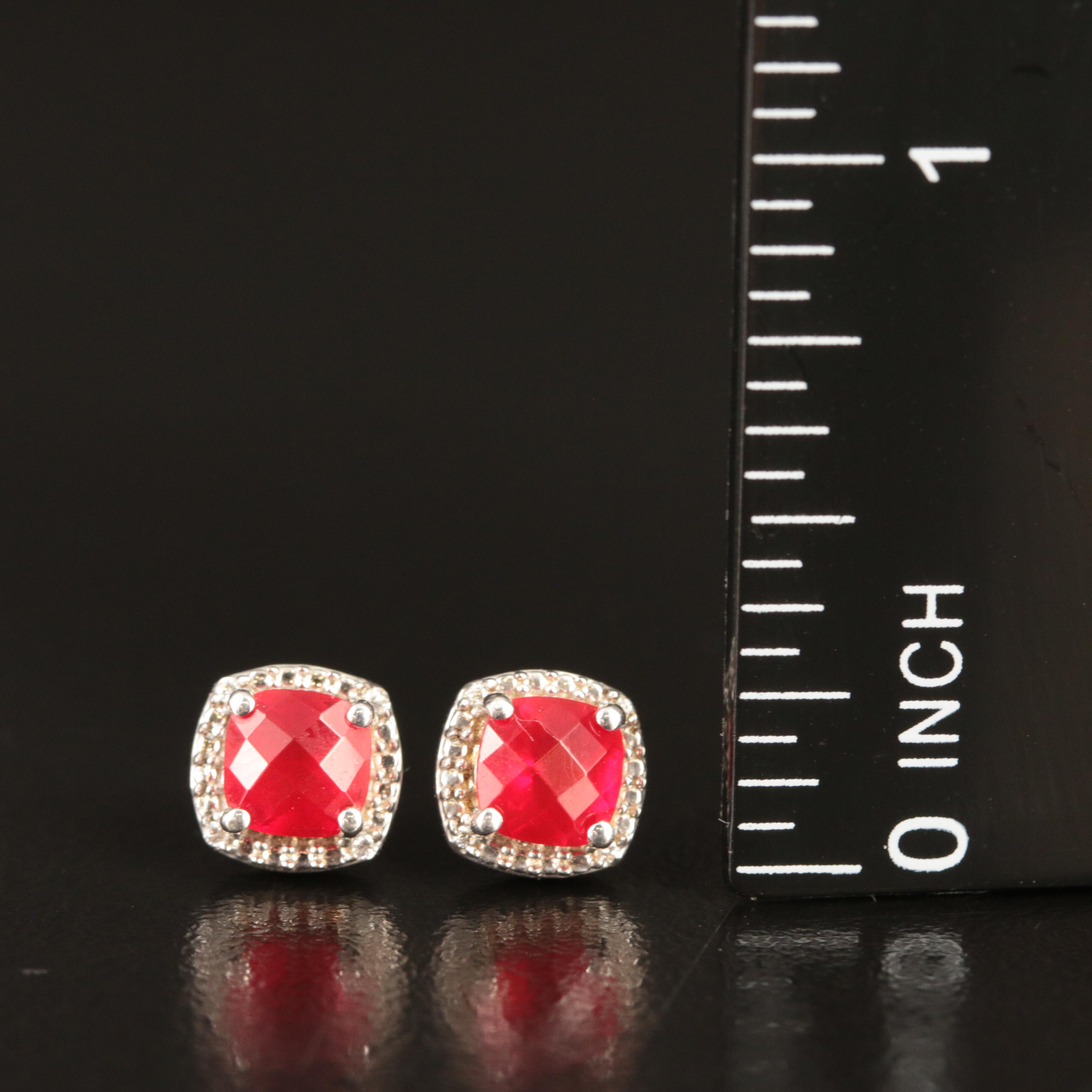 Sterling Glass and Cubic Zirconia Stud Earrings