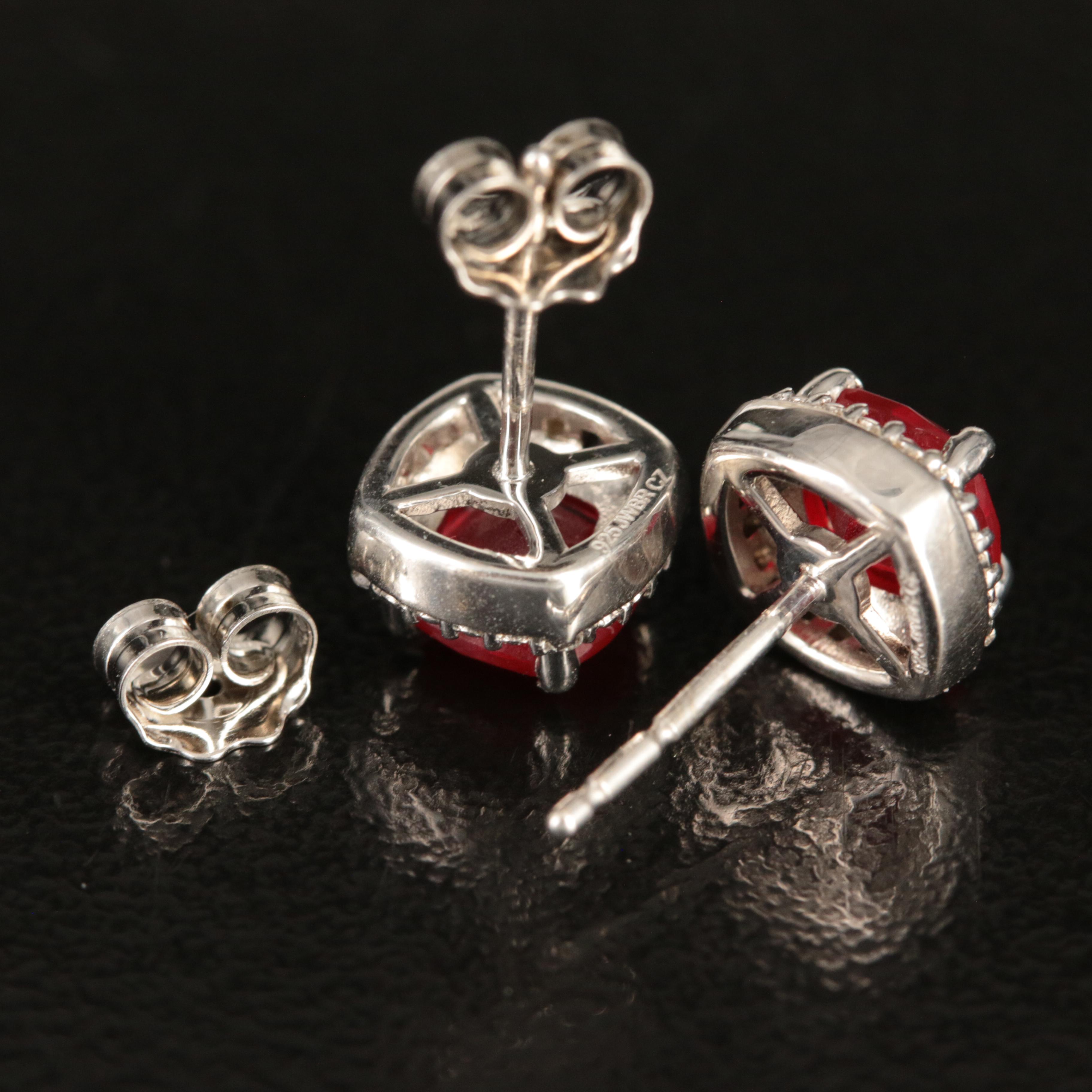 Sterling Glass and Cubic Zirconia Stud Earrings