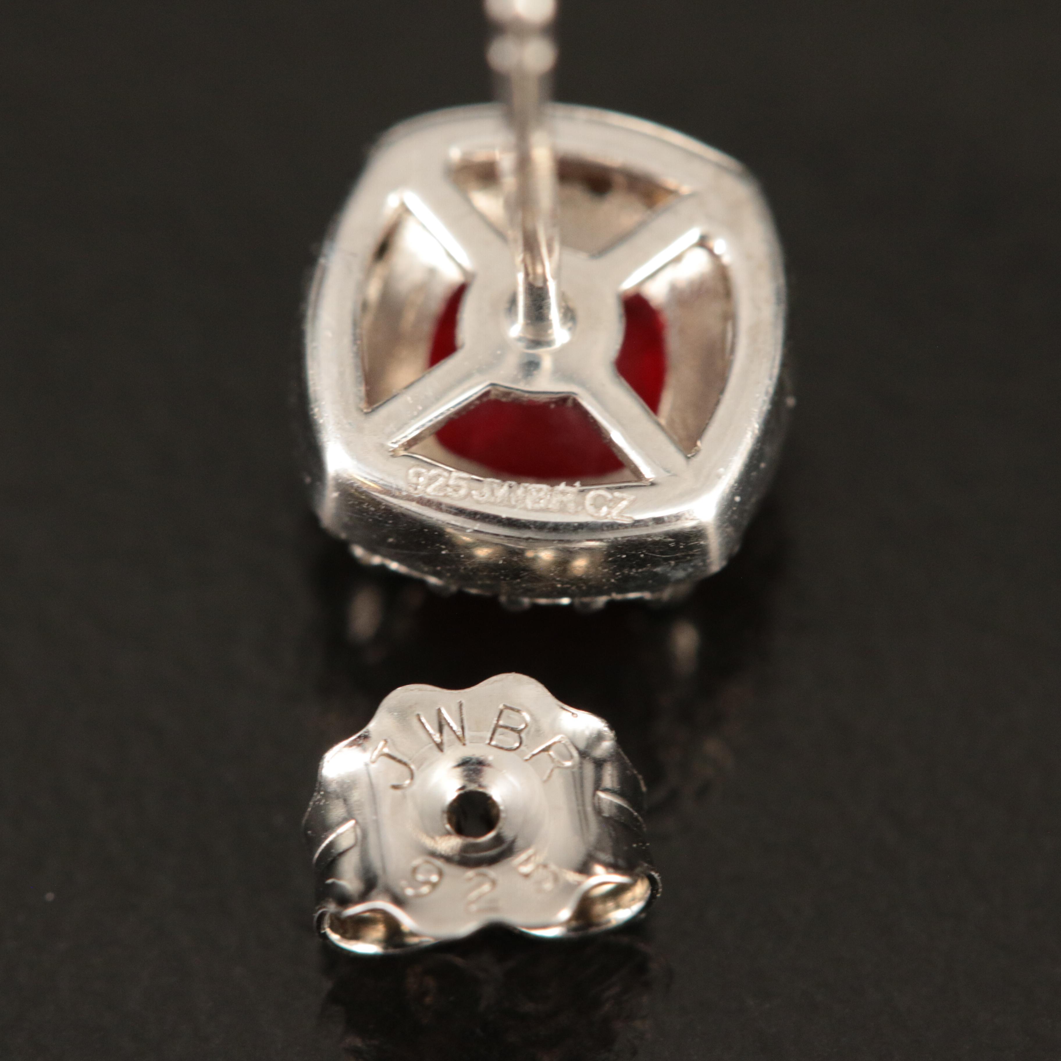 Sterling Glass and Cubic Zirconia Stud Earrings