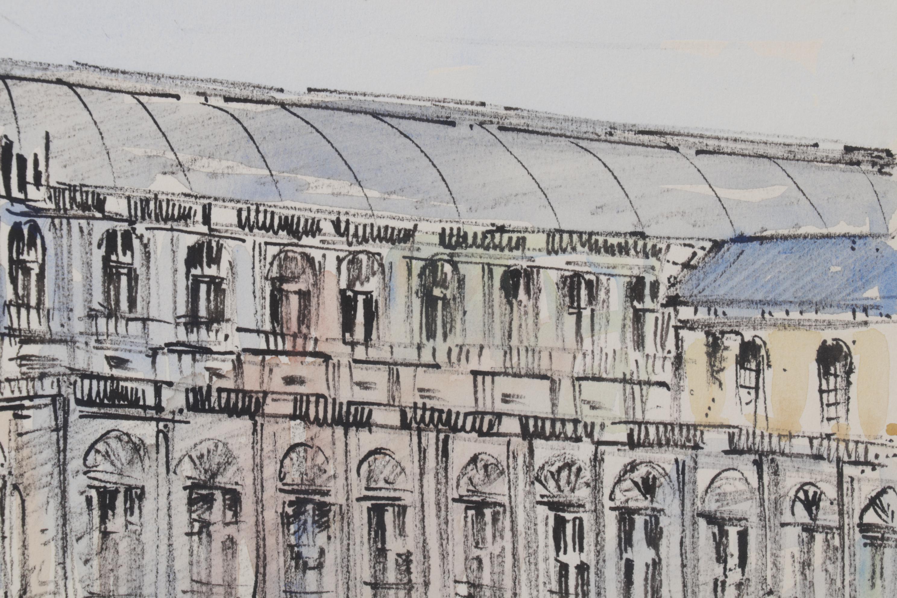 Viennese Cityscape Watercolor Painting "Oper, Wien," Late 20th Century