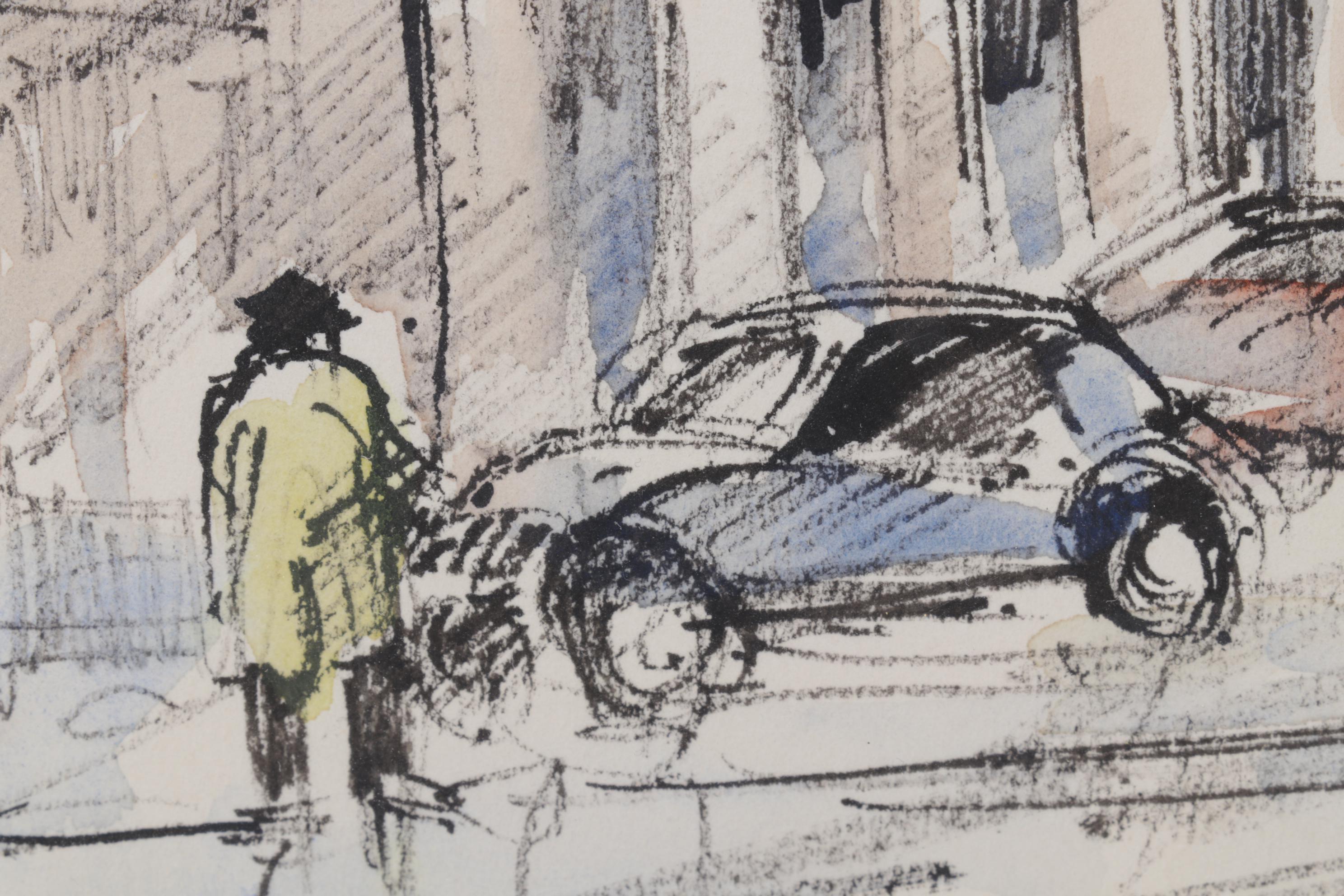 Viennese Cityscape Watercolor Painting "Oper, Wien," Late 20th Century