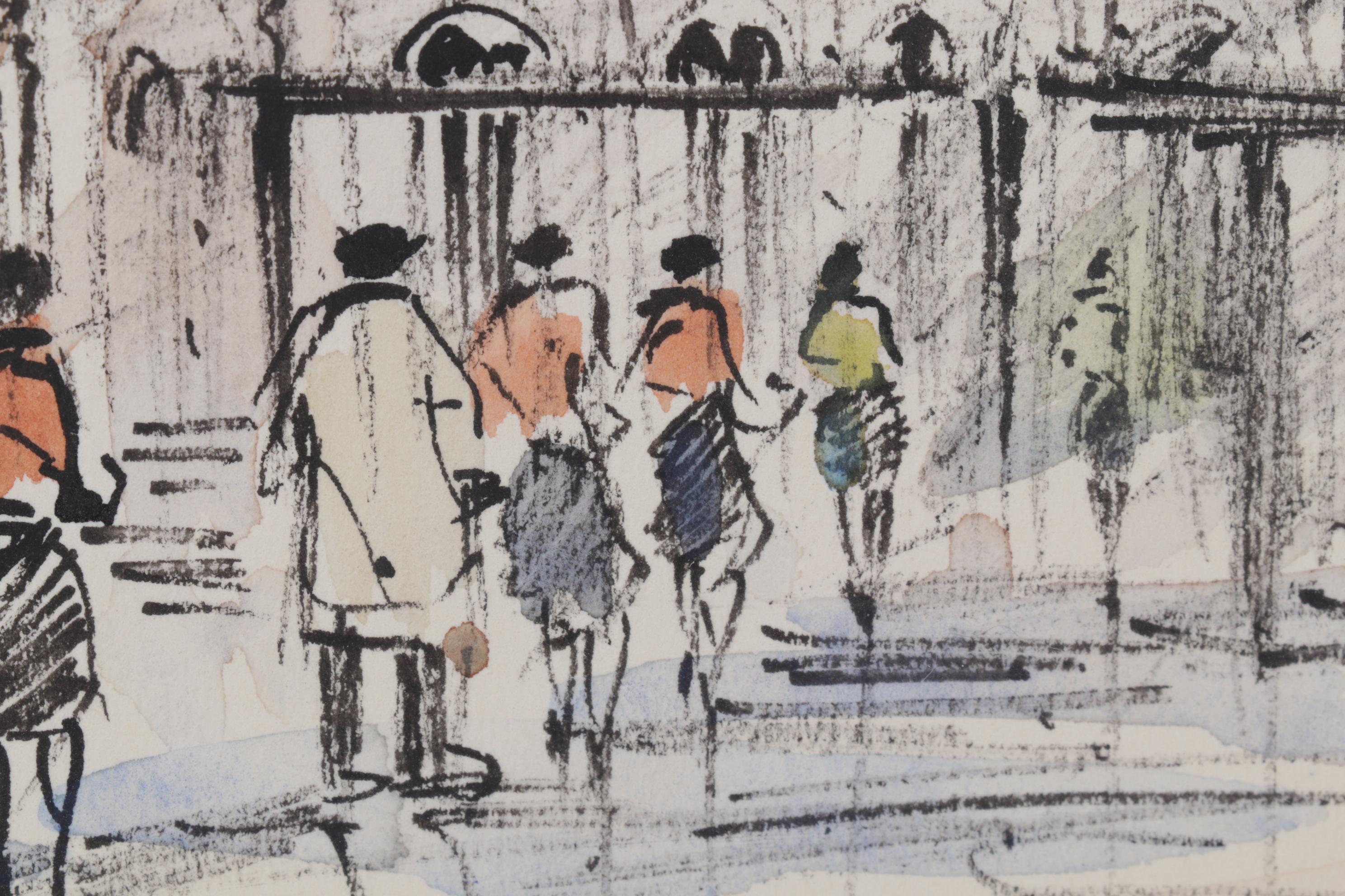 Viennese Cityscape Watercolor Painting "Oper, Wien," Late 20th Century