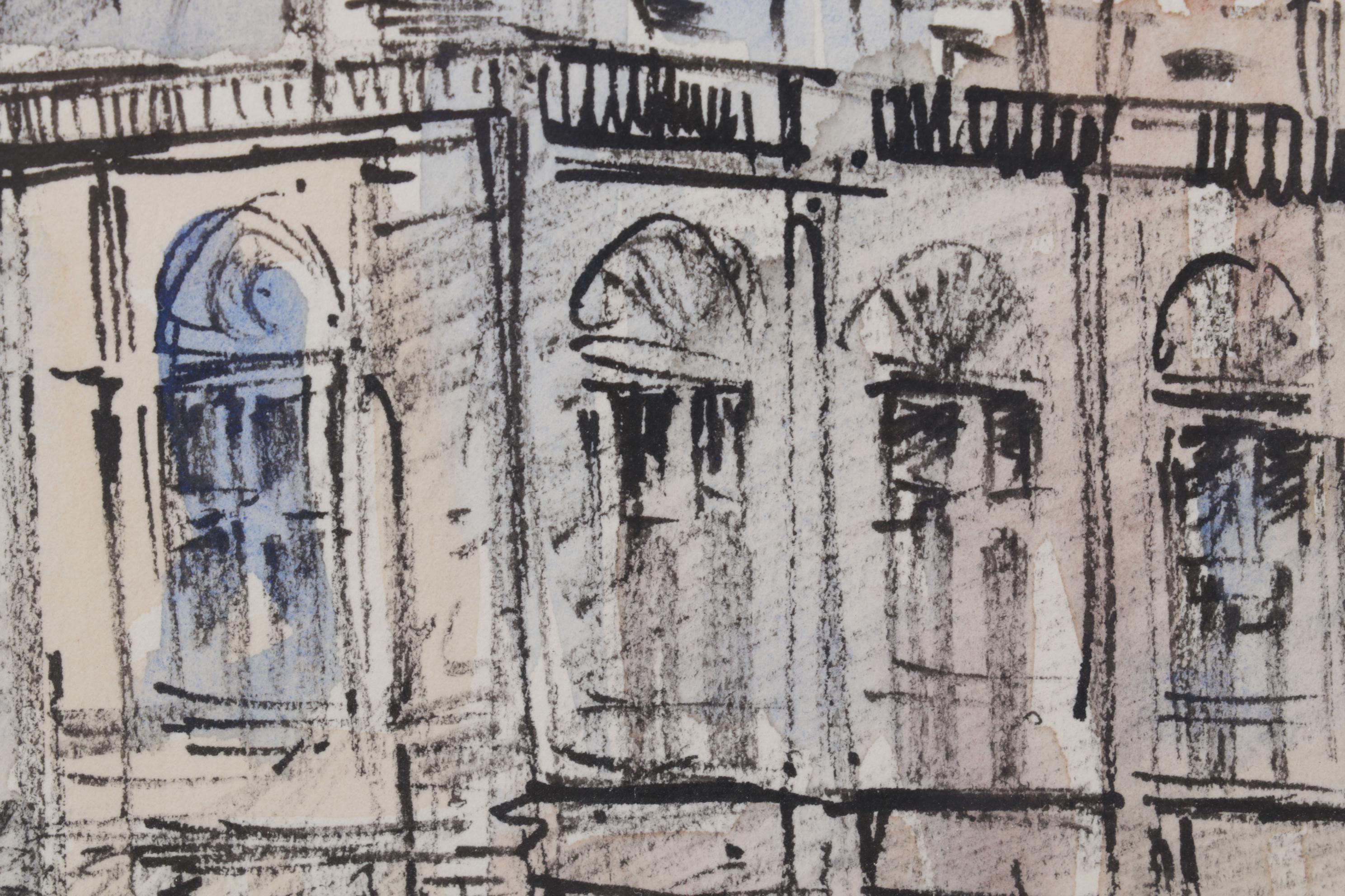 Viennese Cityscape Watercolor Painting "Oper, Wien," Late 20th Century