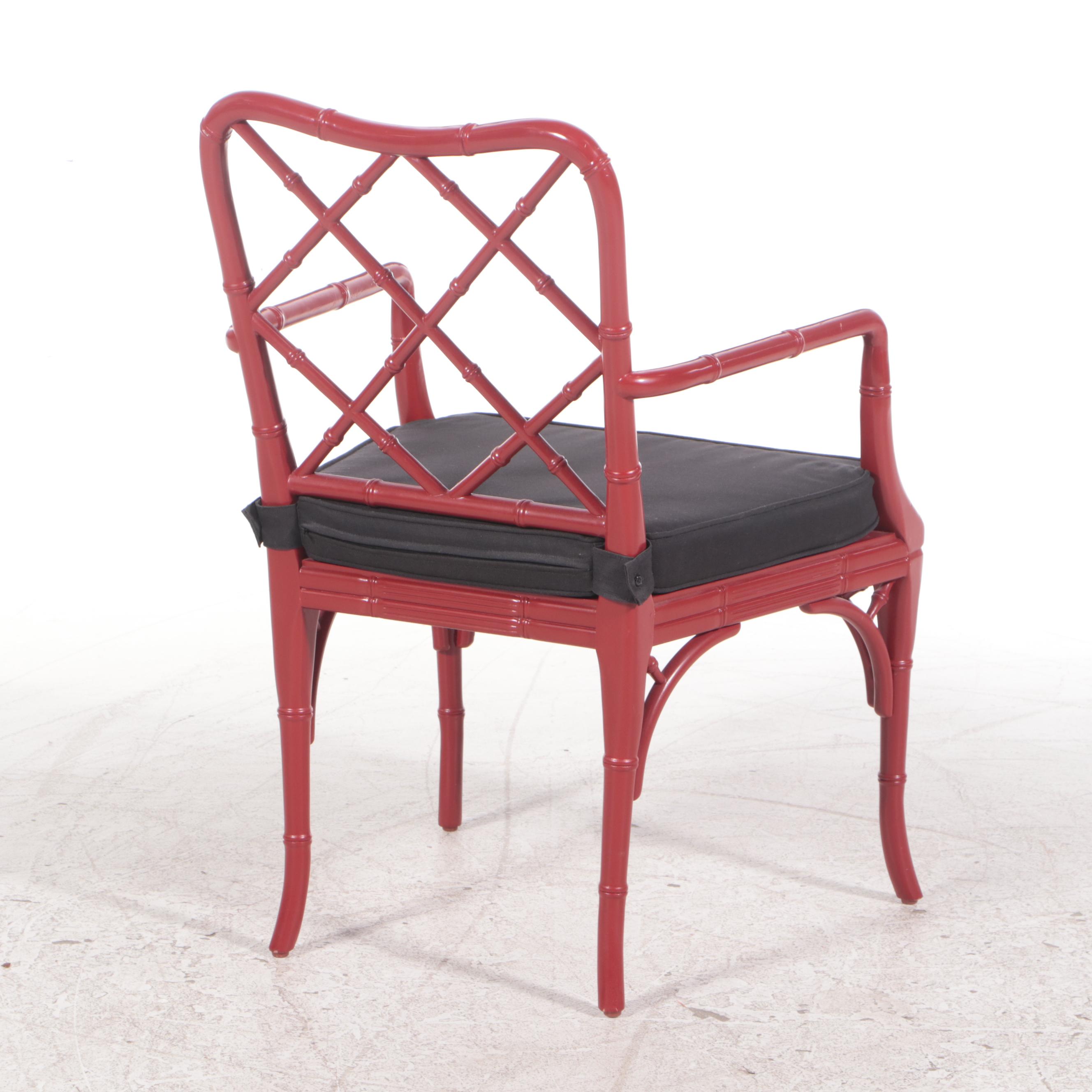 Williams Sonoma Home Red-Lacquered "Chinese Chippendale" Armchair