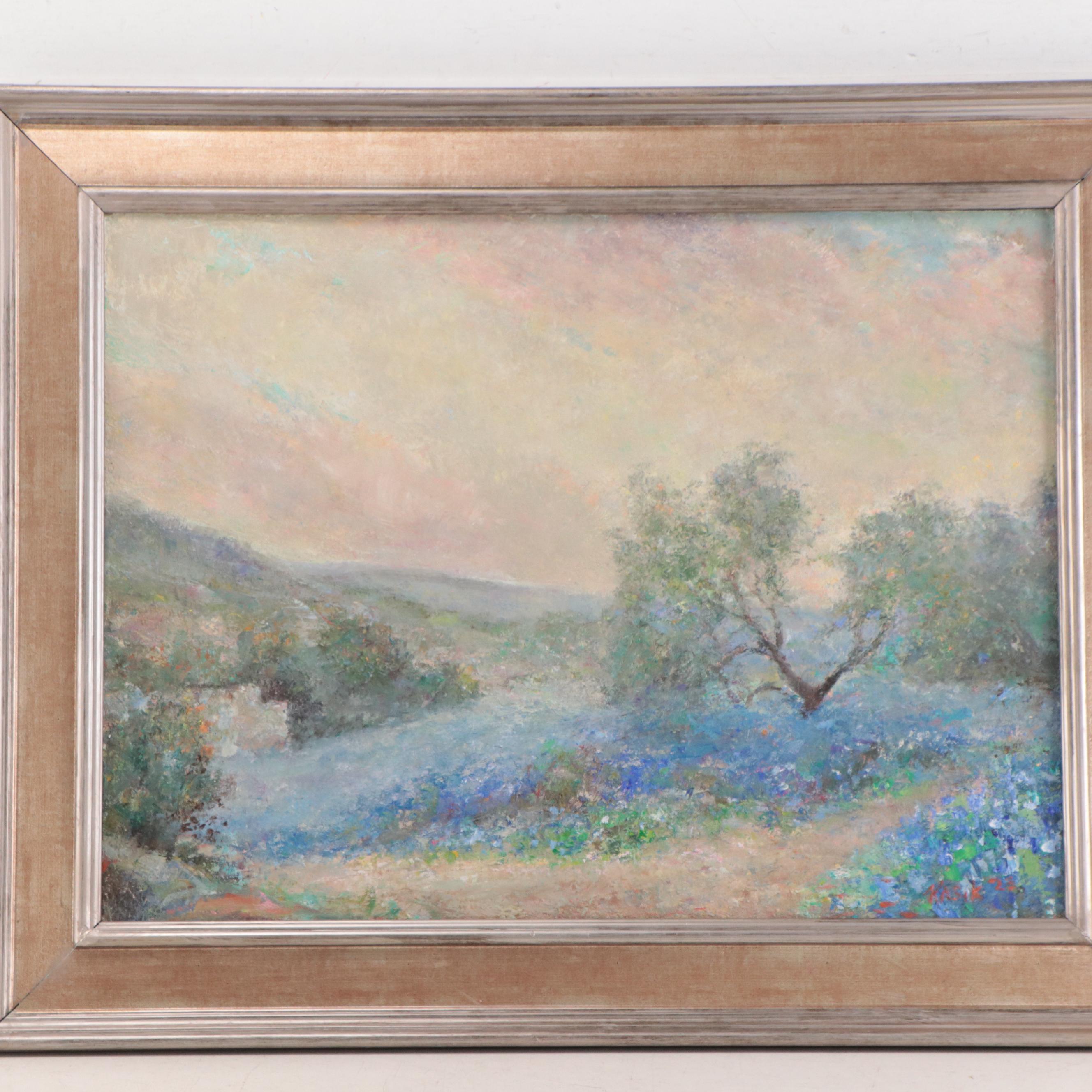 Kevin Kasik Oil Painting of Verdant Landscape, 2023