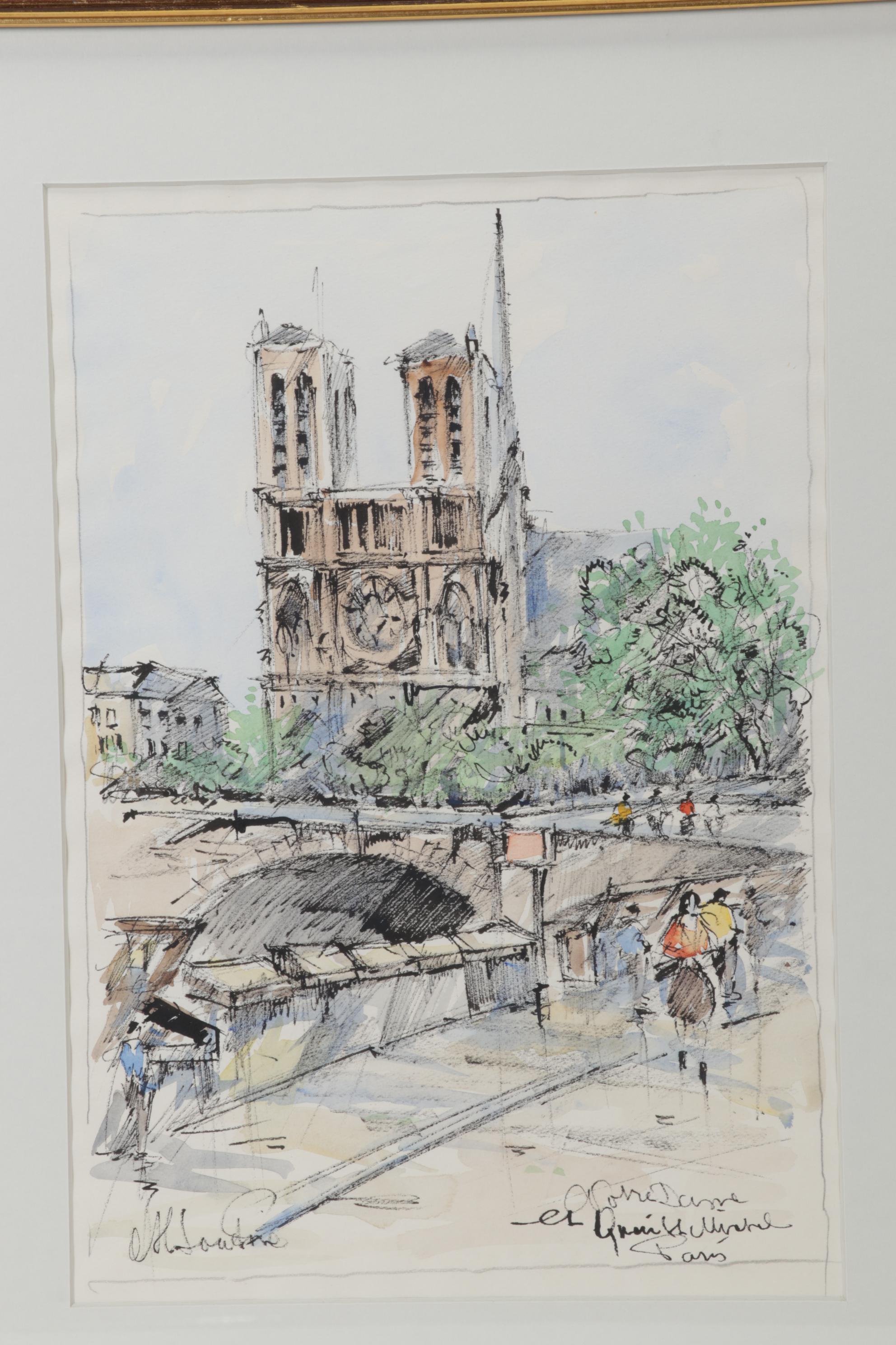 J. M. Lautrec Watercolor Painting "Notre Dame et Quai St. Michel, Paris"
