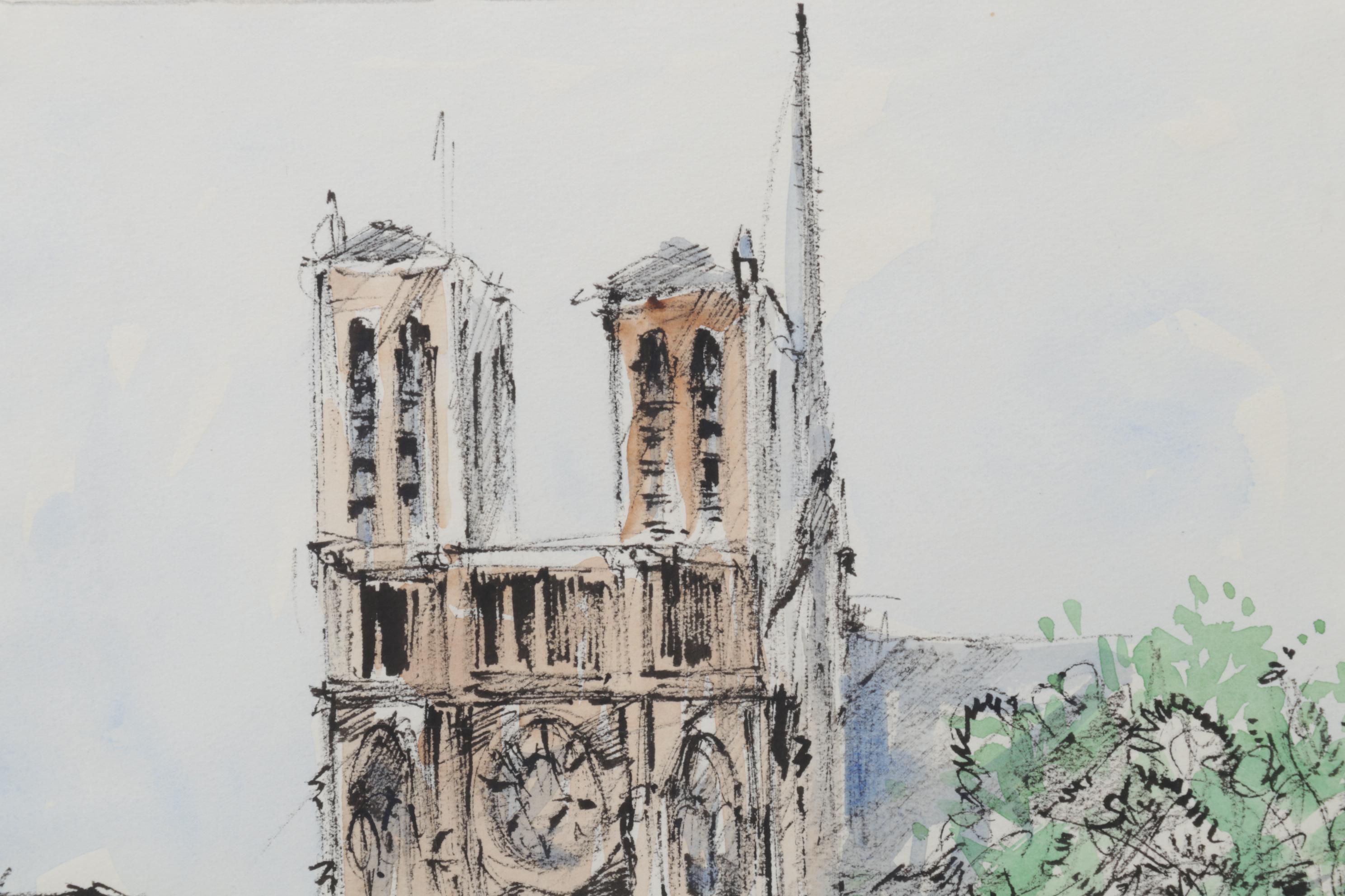 J. M. Lautrec Watercolor Painting "Notre Dame et Quai St. Michel, Paris"