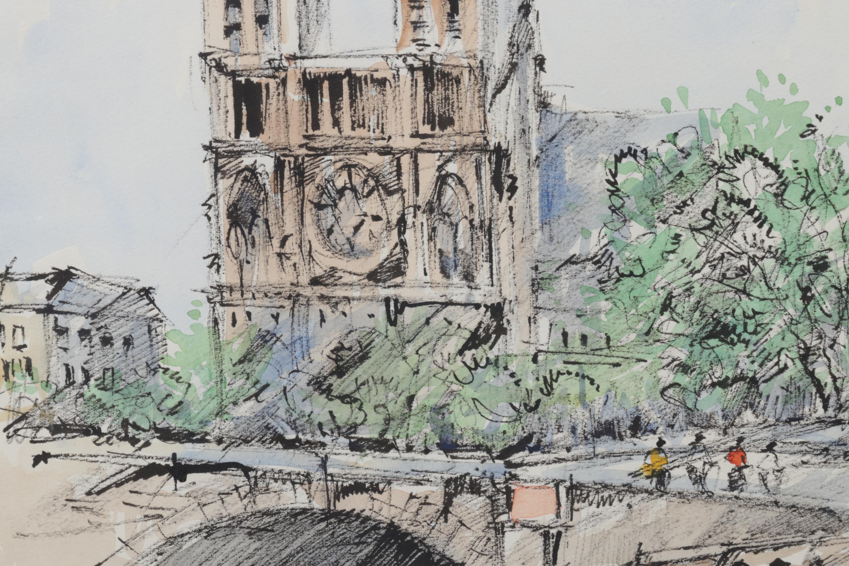 J. M. Lautrec Watercolor Painting "Notre Dame et Quai St. Michel, Paris"