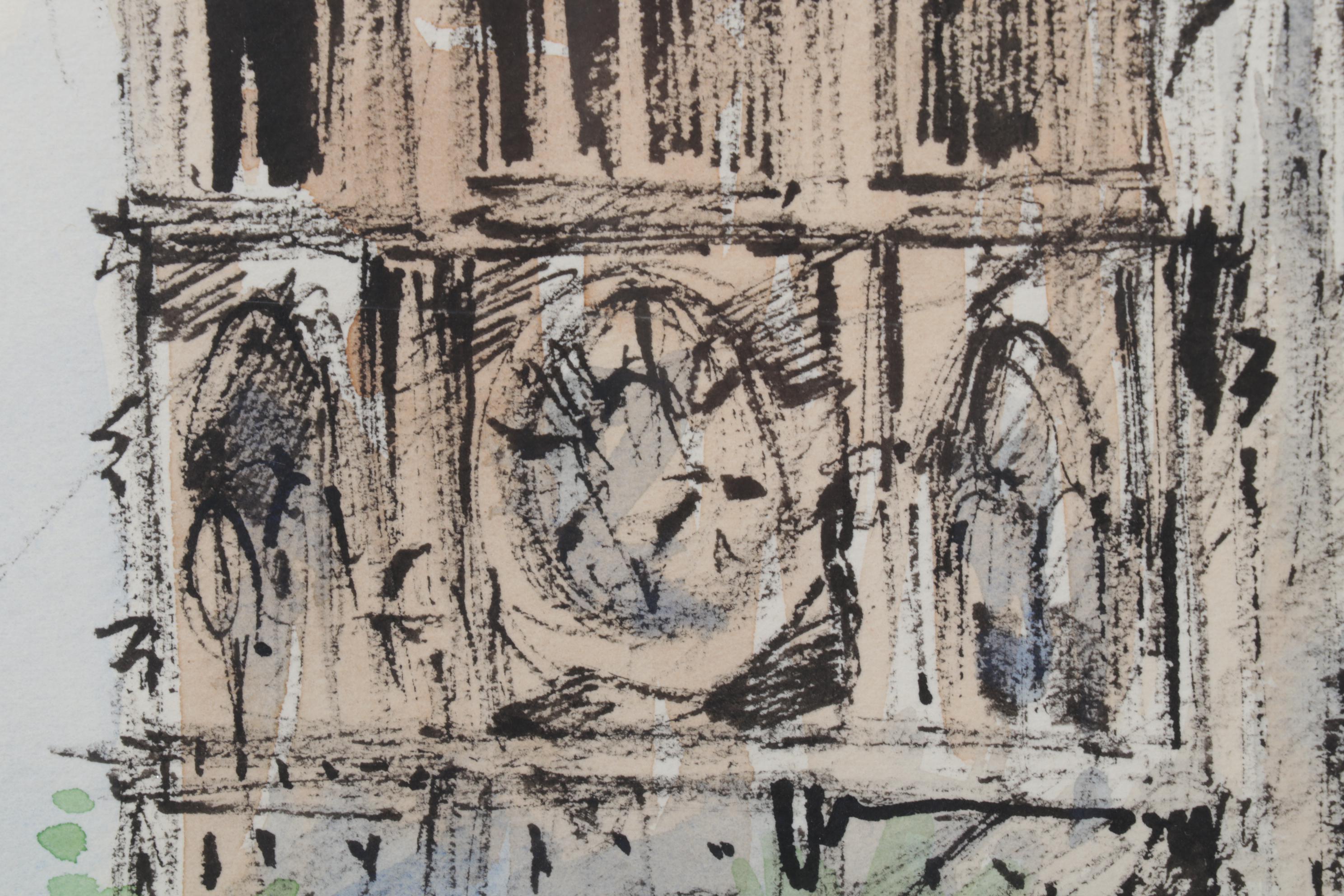 J. M. Lautrec Watercolor Painting "Notre Dame et Quai St. Michel, Paris"