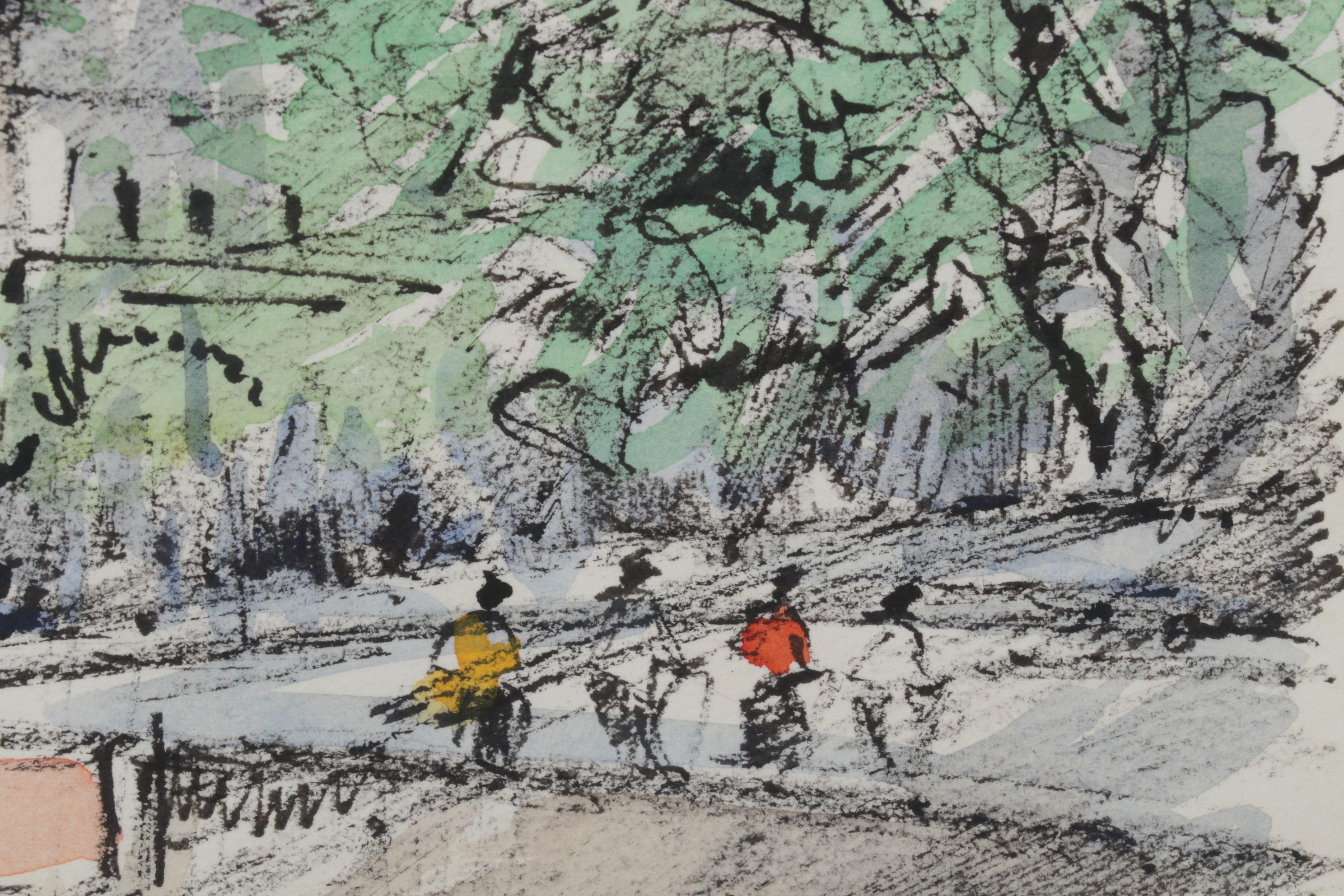 J. M. Lautrec Watercolor Painting "Notre Dame et Quai St. Michel, Paris"