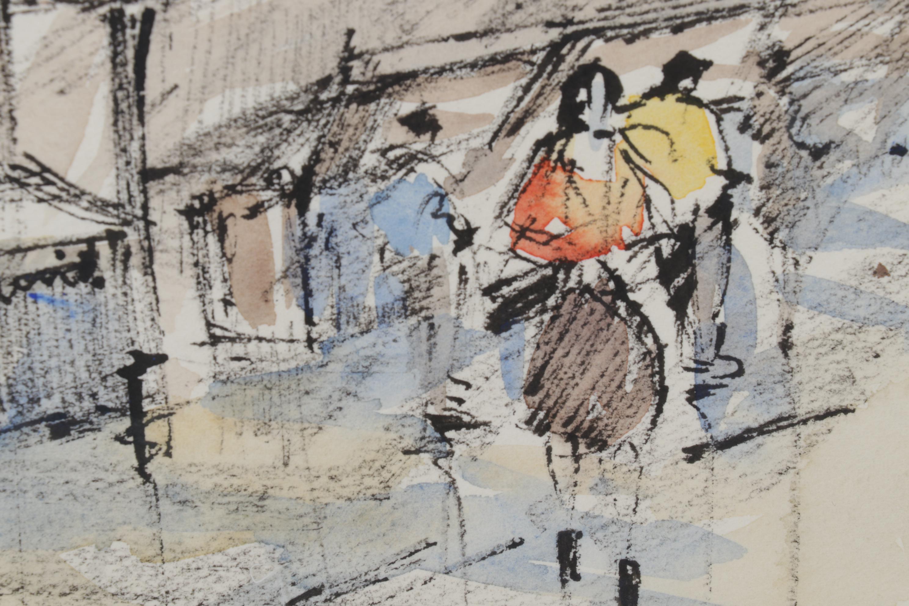 J. M. Lautrec Watercolor Painting "Notre Dame et Quai St. Michel, Paris"