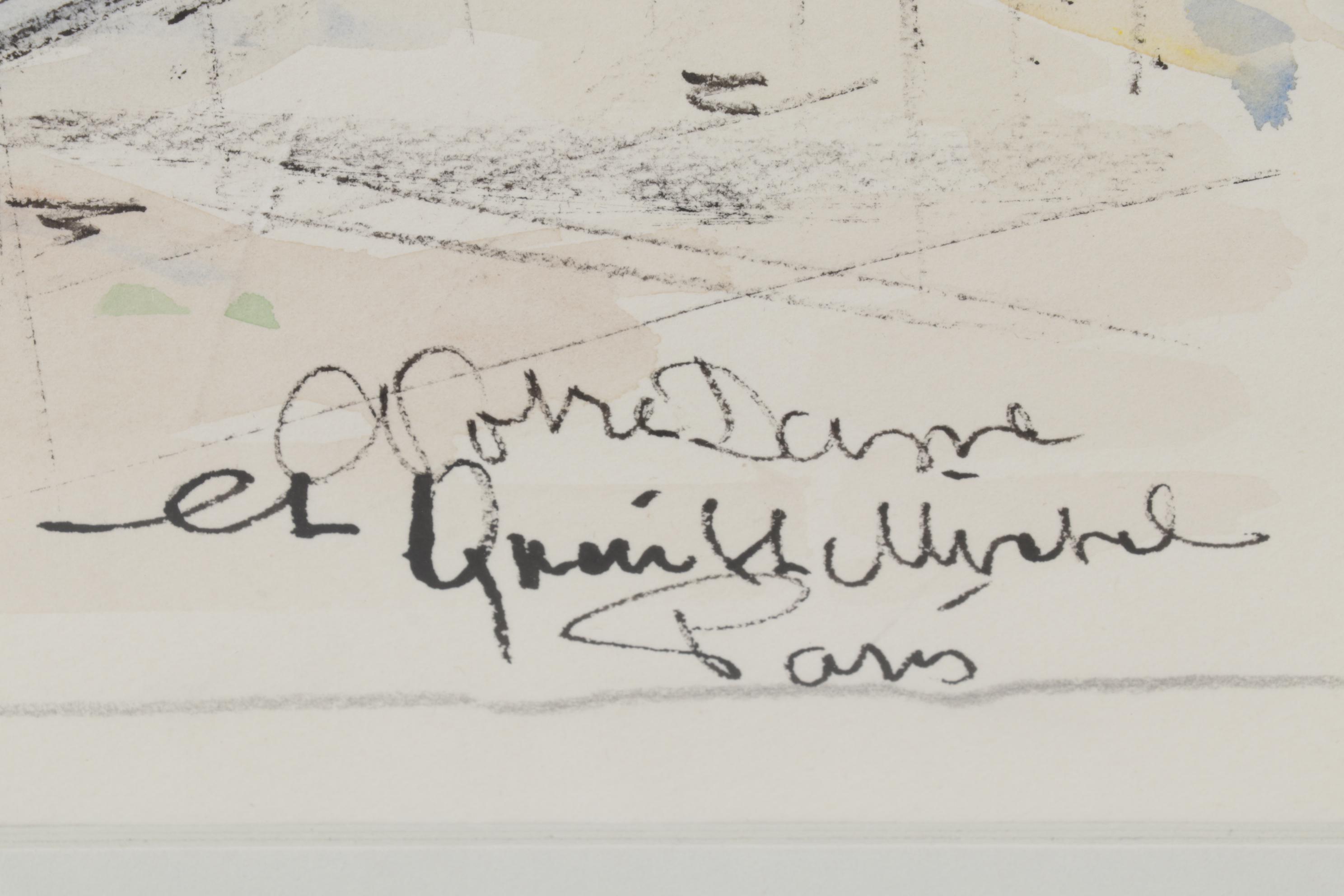 J. M. Lautrec Watercolor Painting "Notre Dame et Quai St. Michel, Paris"