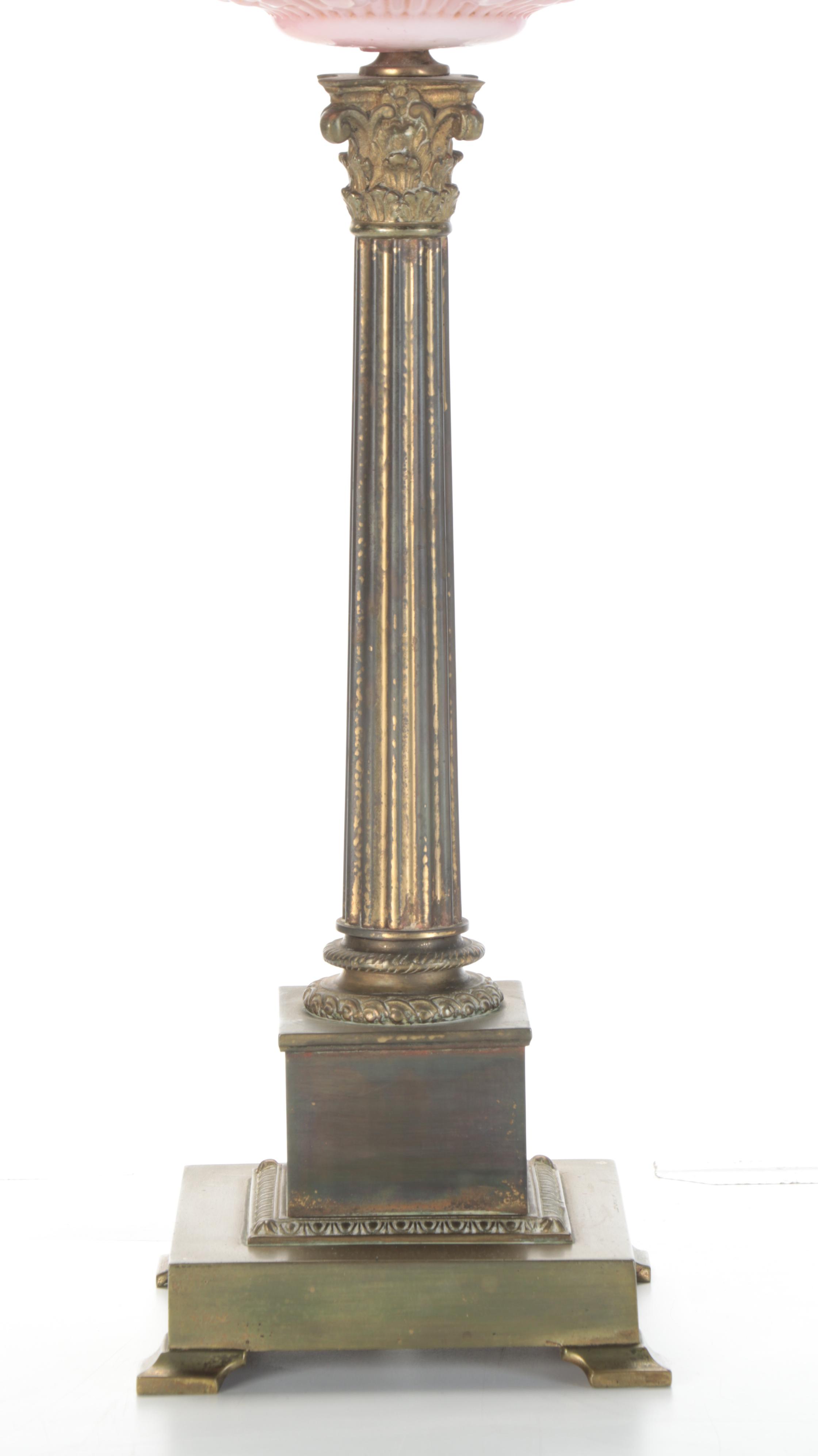 Victorian Pink Satin Mold Blown Glass Oil Banquet Lamp, Adapted Mid-20th C