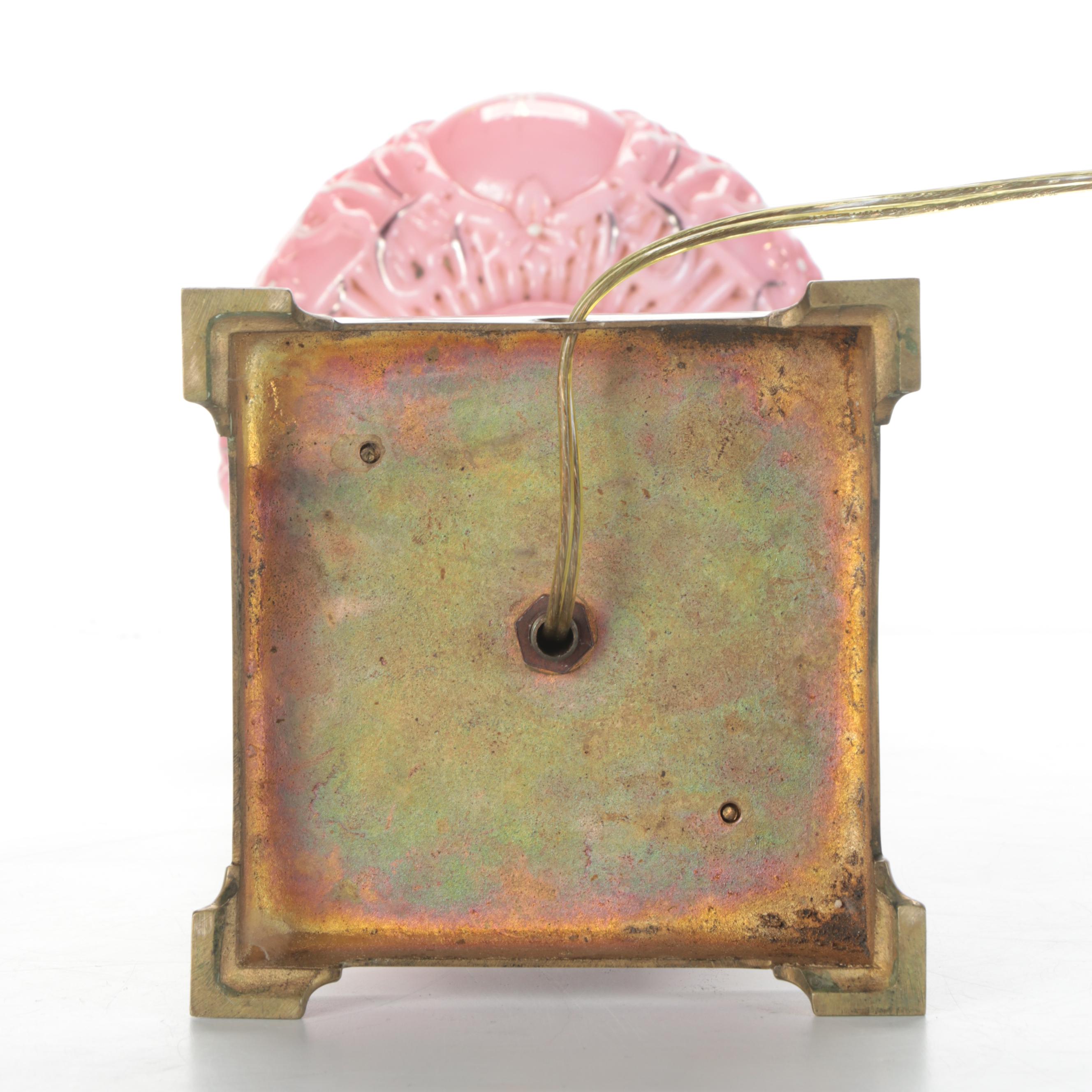 Victorian Pink Satin Mold Blown Glass Oil Banquet Lamp, Adapted Mid-20th C