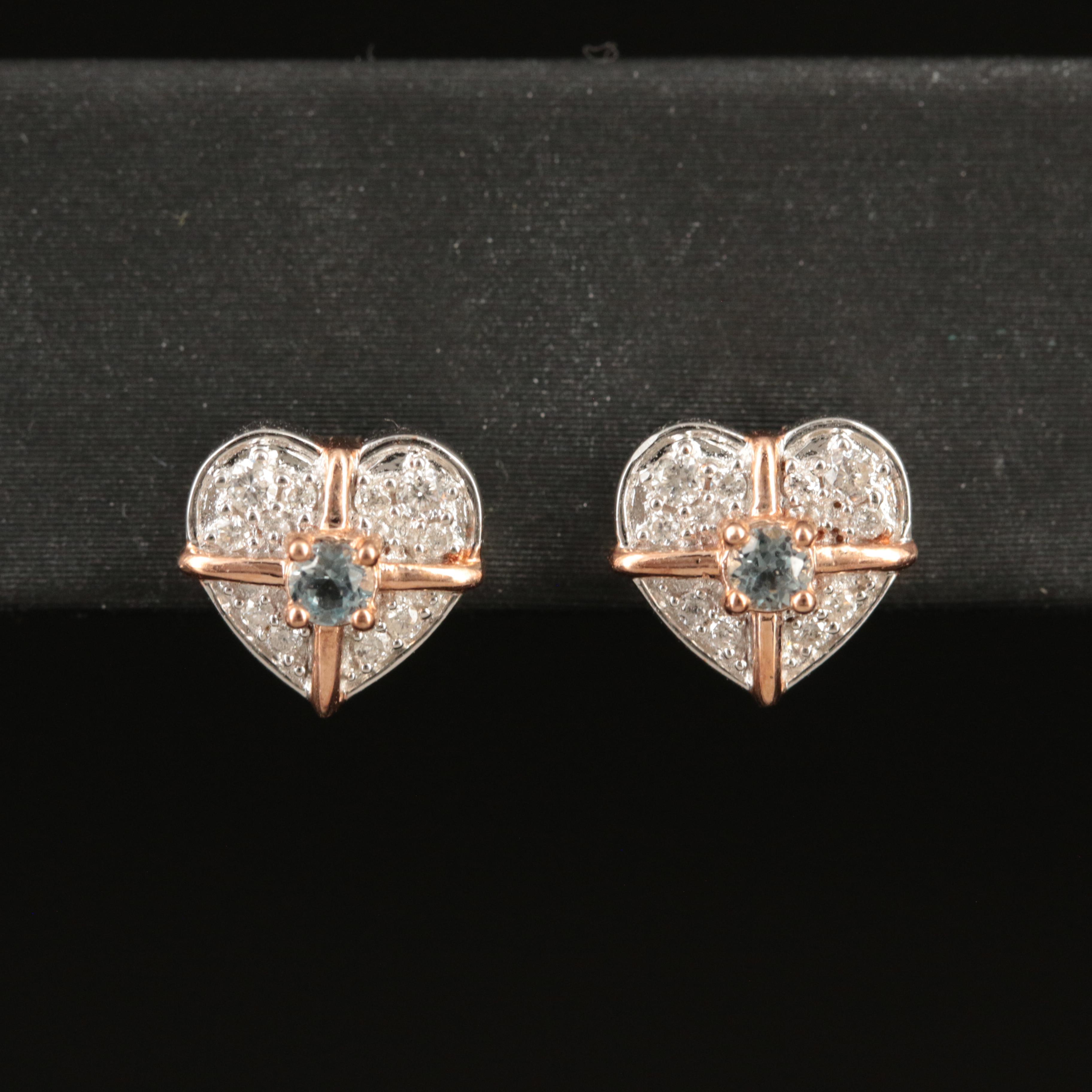 Sterling Topaz and Diamond Heart Stud Earrings