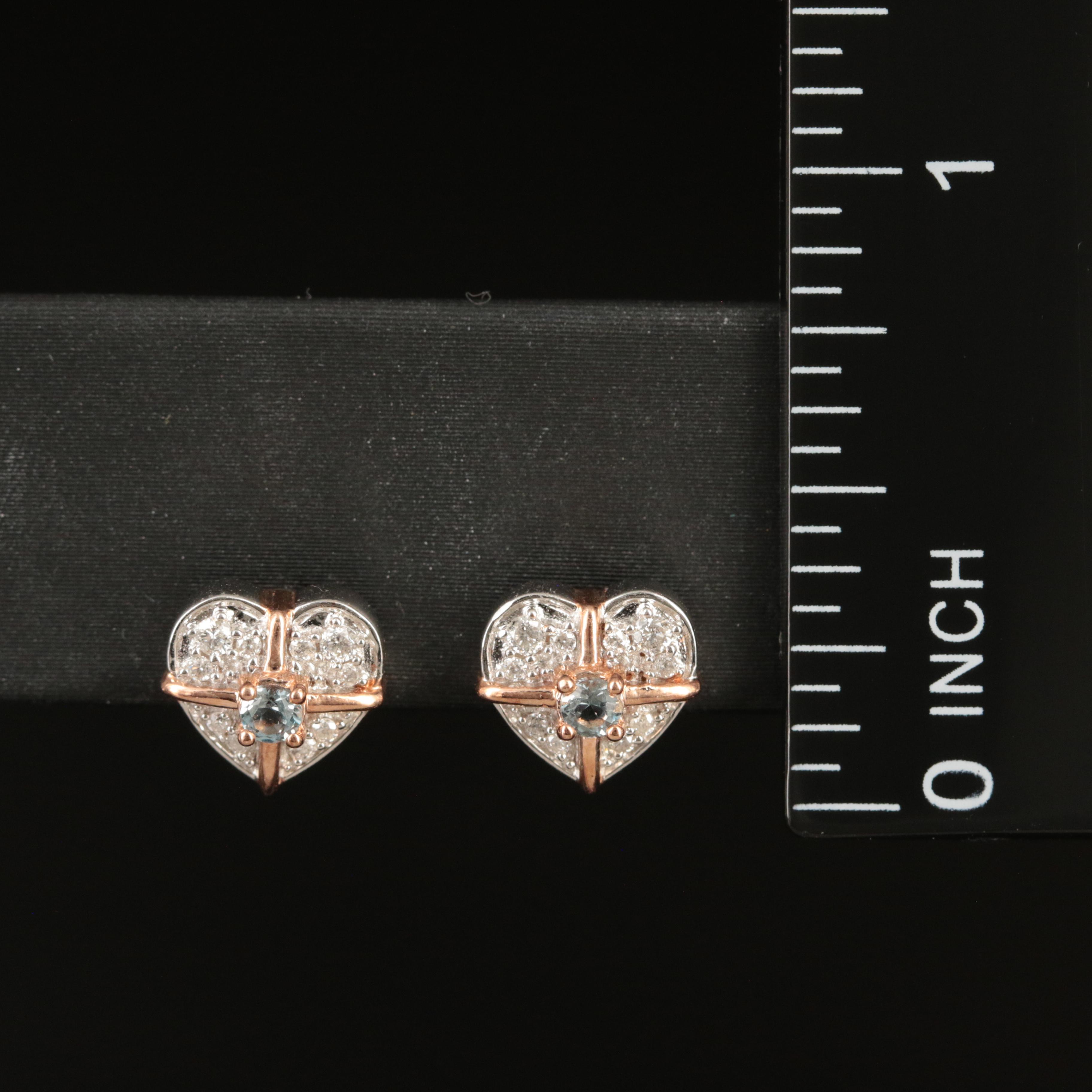 Sterling Topaz and Diamond Heart Stud Earrings
