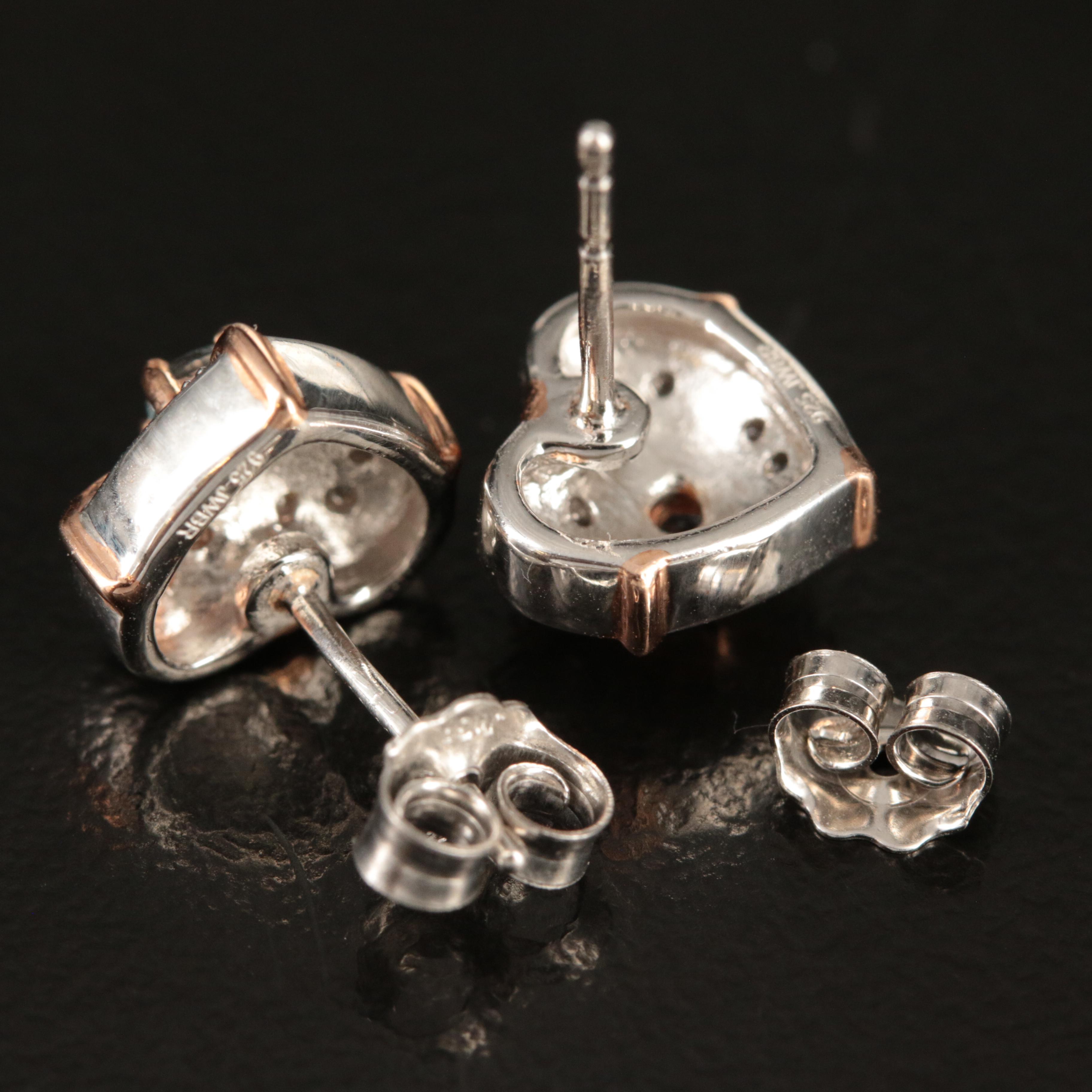 Sterling Topaz and Diamond Heart Stud Earrings