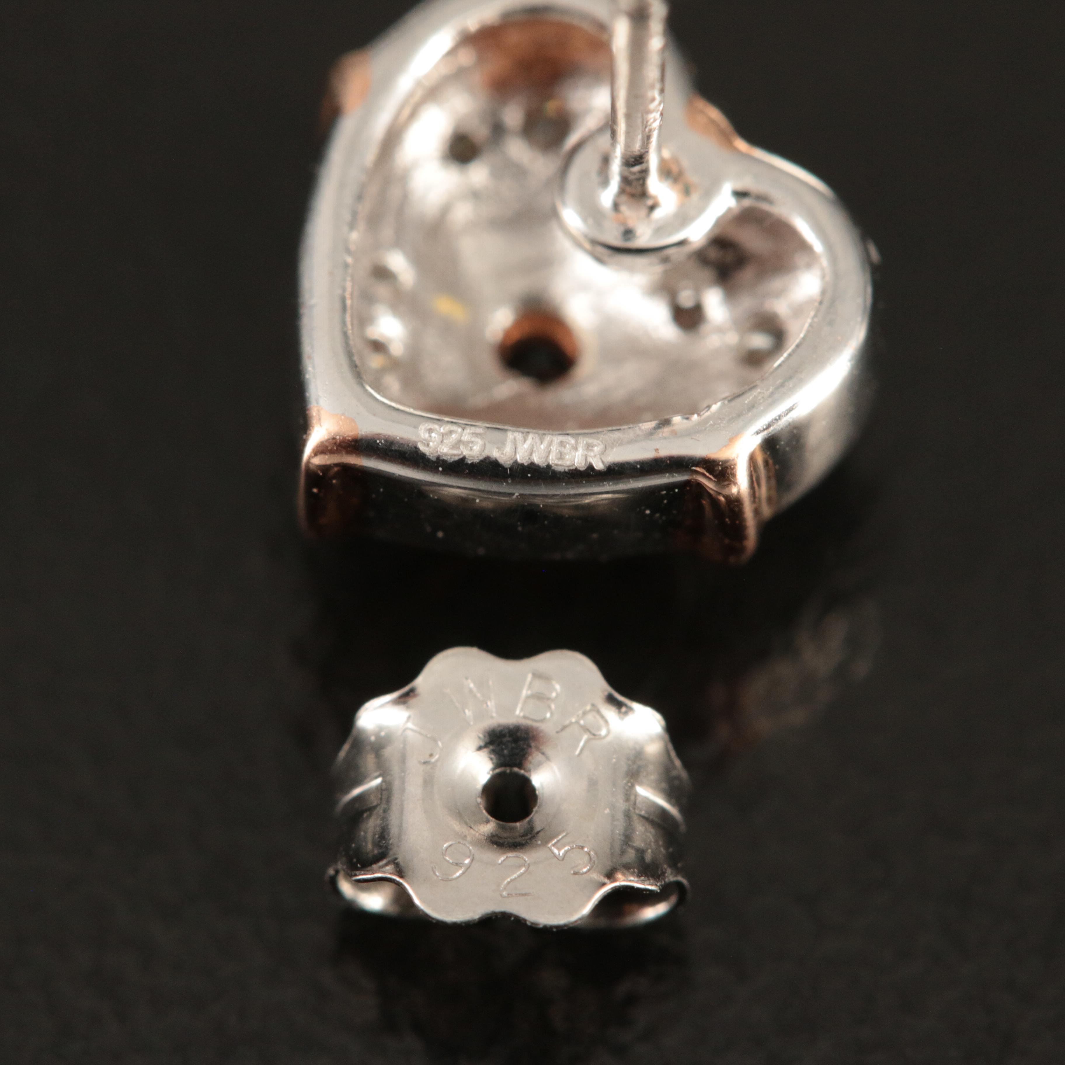 Sterling Topaz and Diamond Heart Stud Earrings