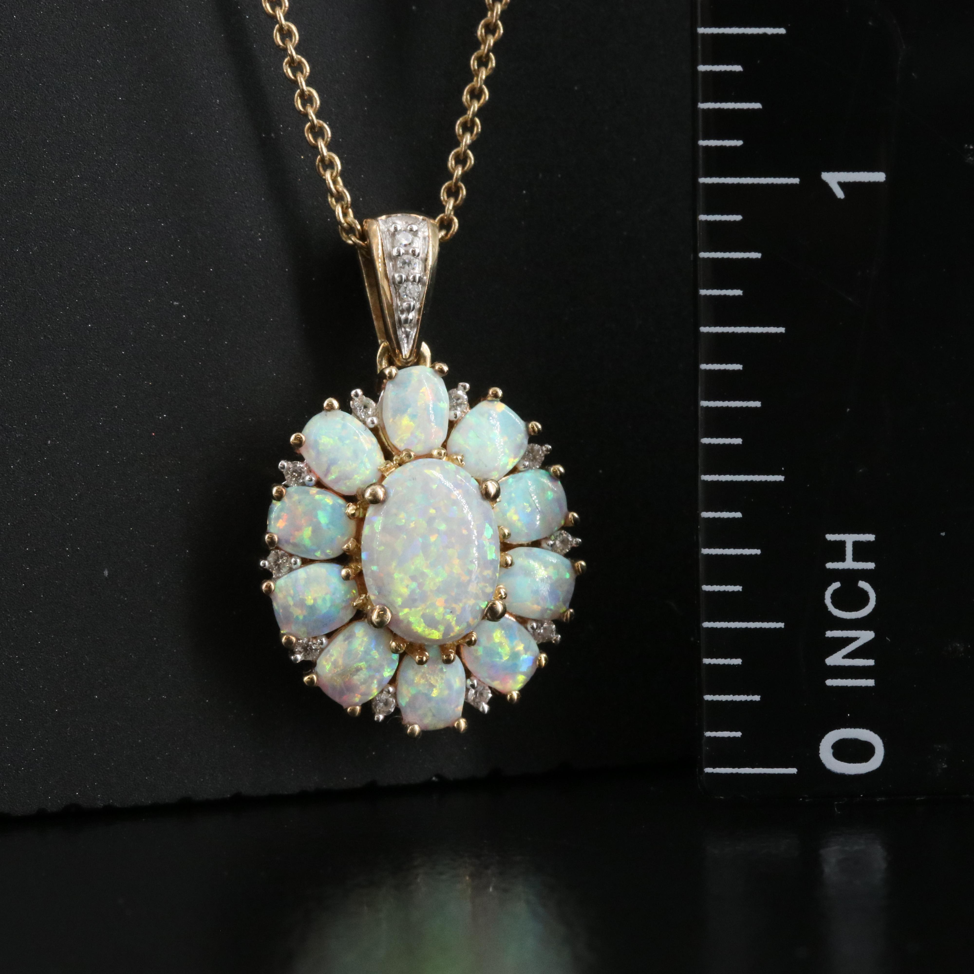 Sterling Opal, Diamond and Sapphire Pendant Necklace
