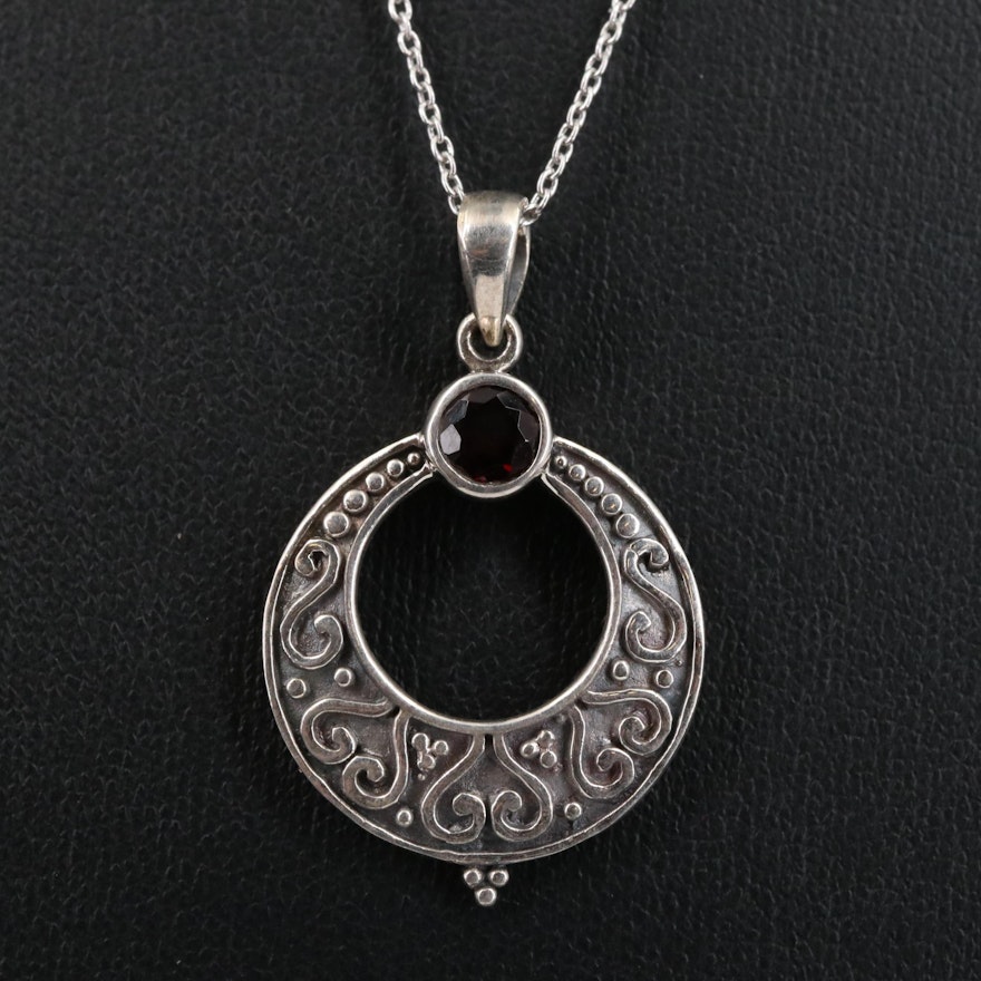 Sterling Garnet Open Pendant Necklace