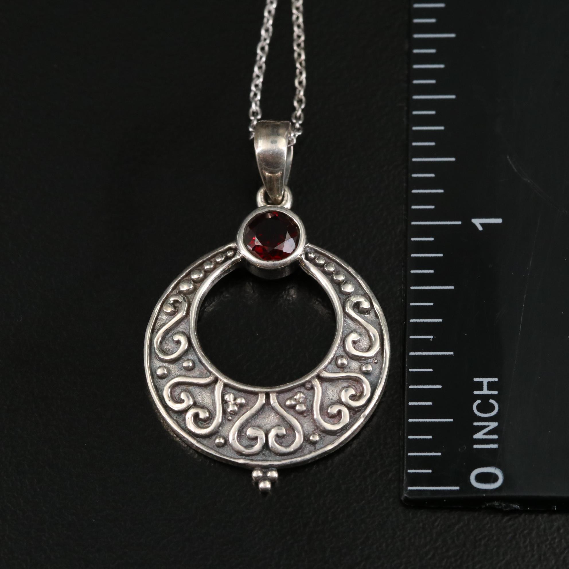 Sterling Garnet Open Pendant Necklace