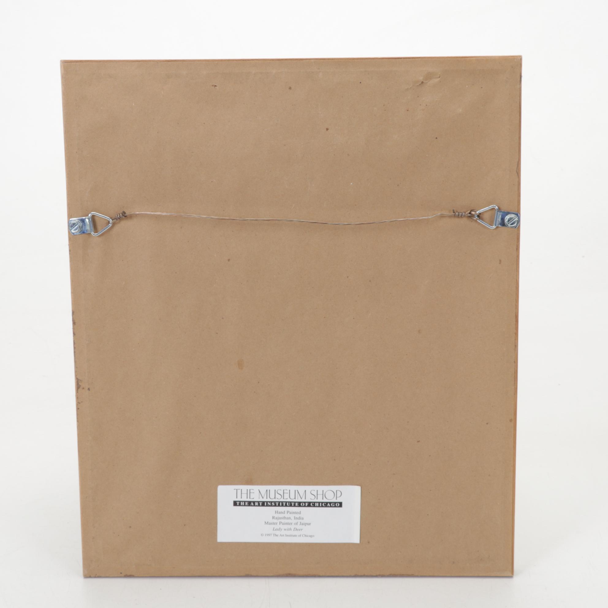 Persian Mughal Style Gouache Painting of Woman Feeding Blackbuck