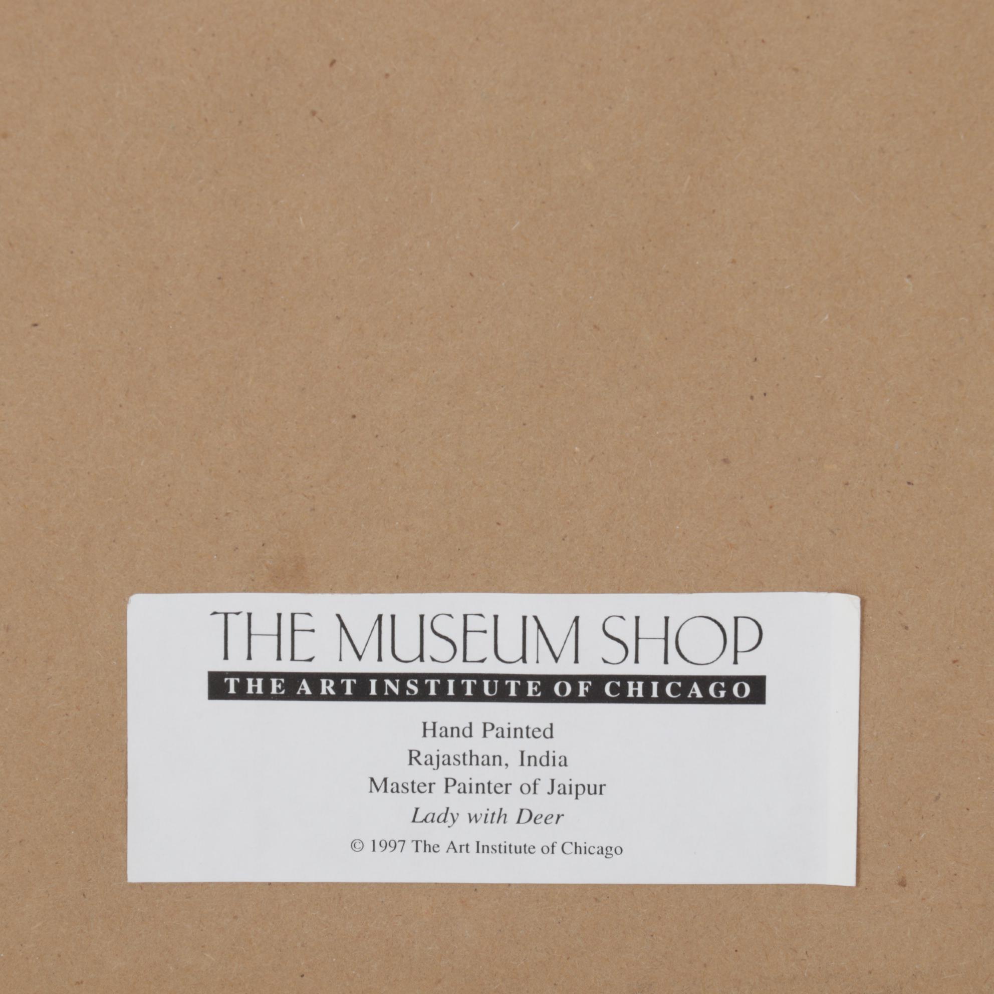 Persian Mughal Style Gouache Painting of Woman Feeding Blackbuck