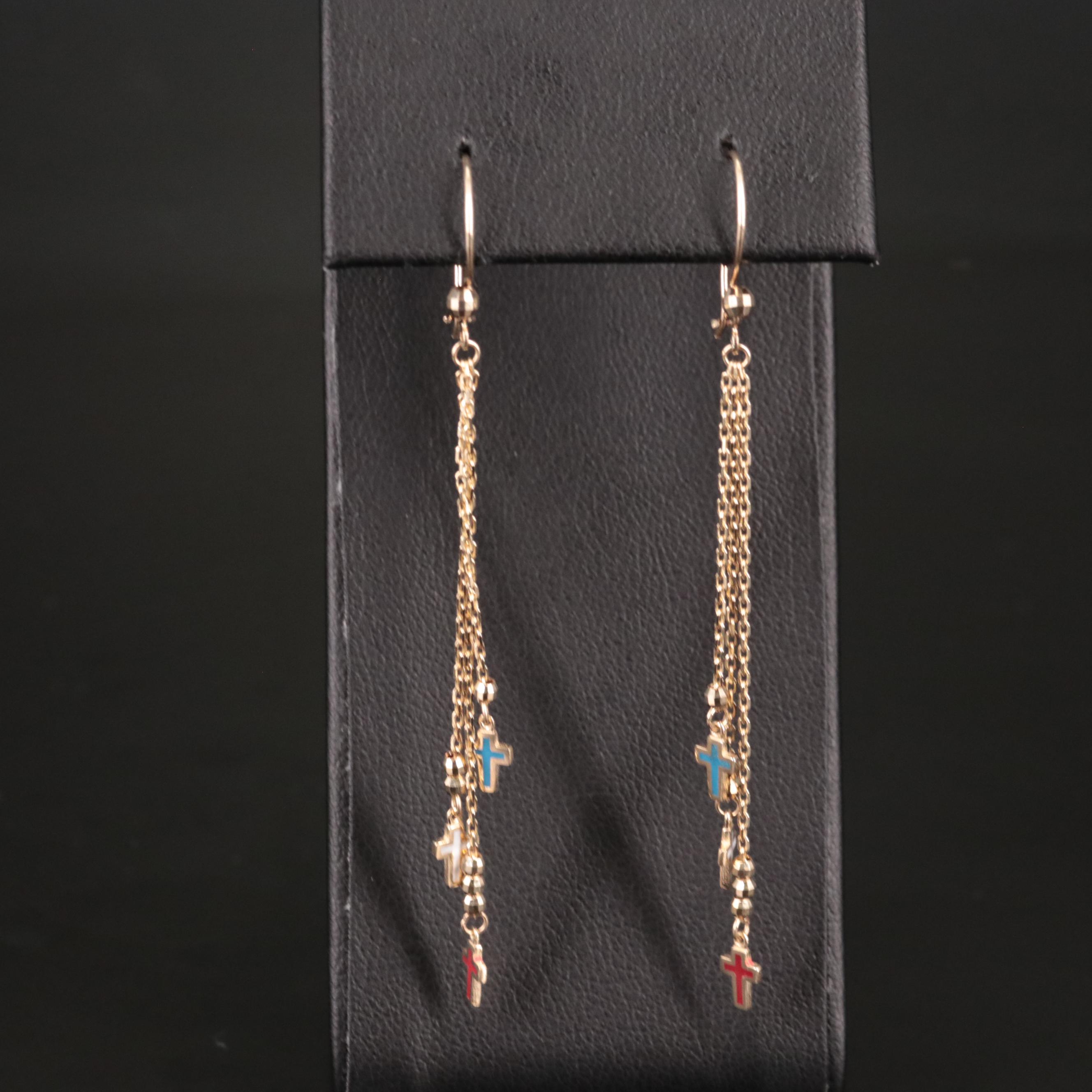 14K Colored Crosses Dangle Earrings