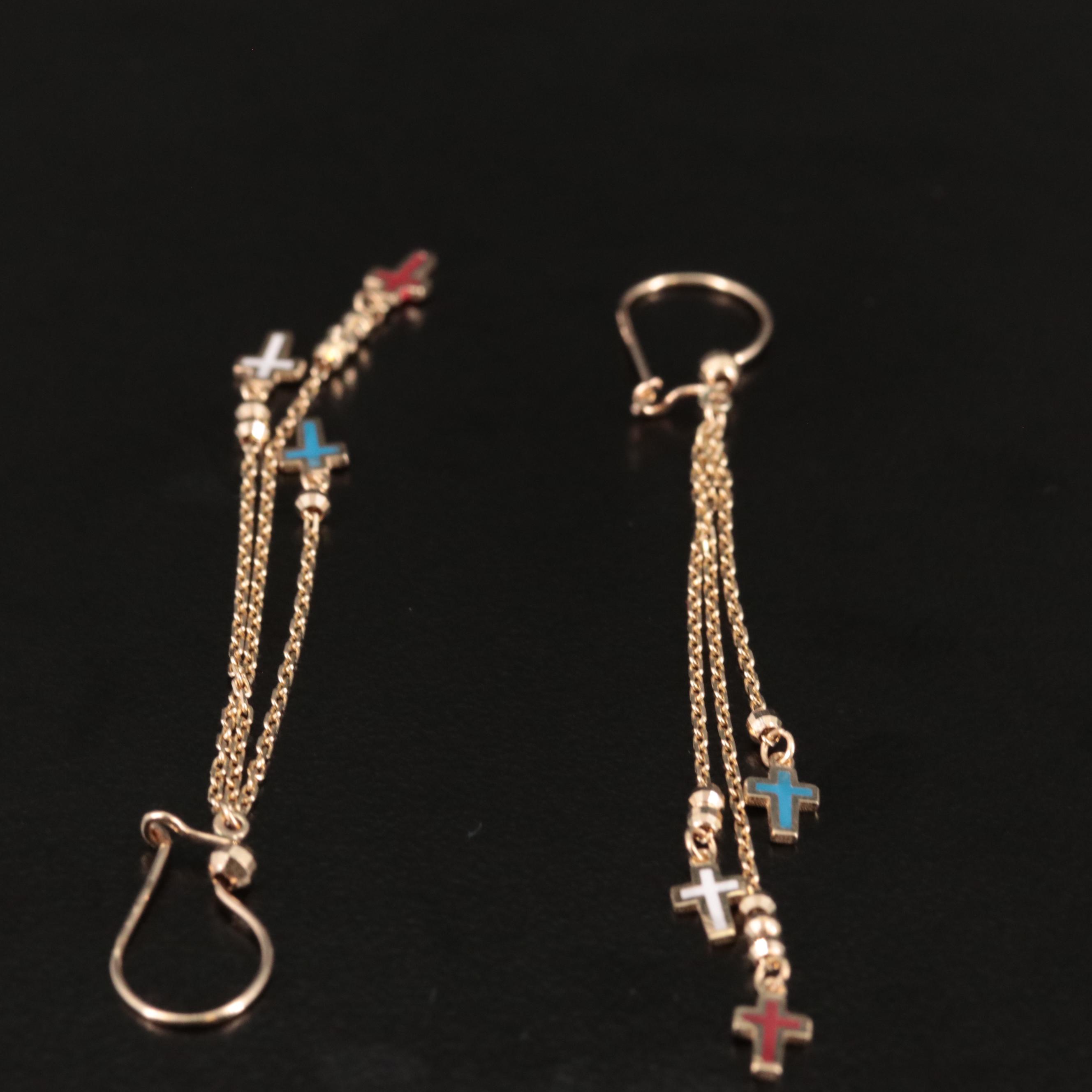 14K Colored Crosses Dangle Earrings