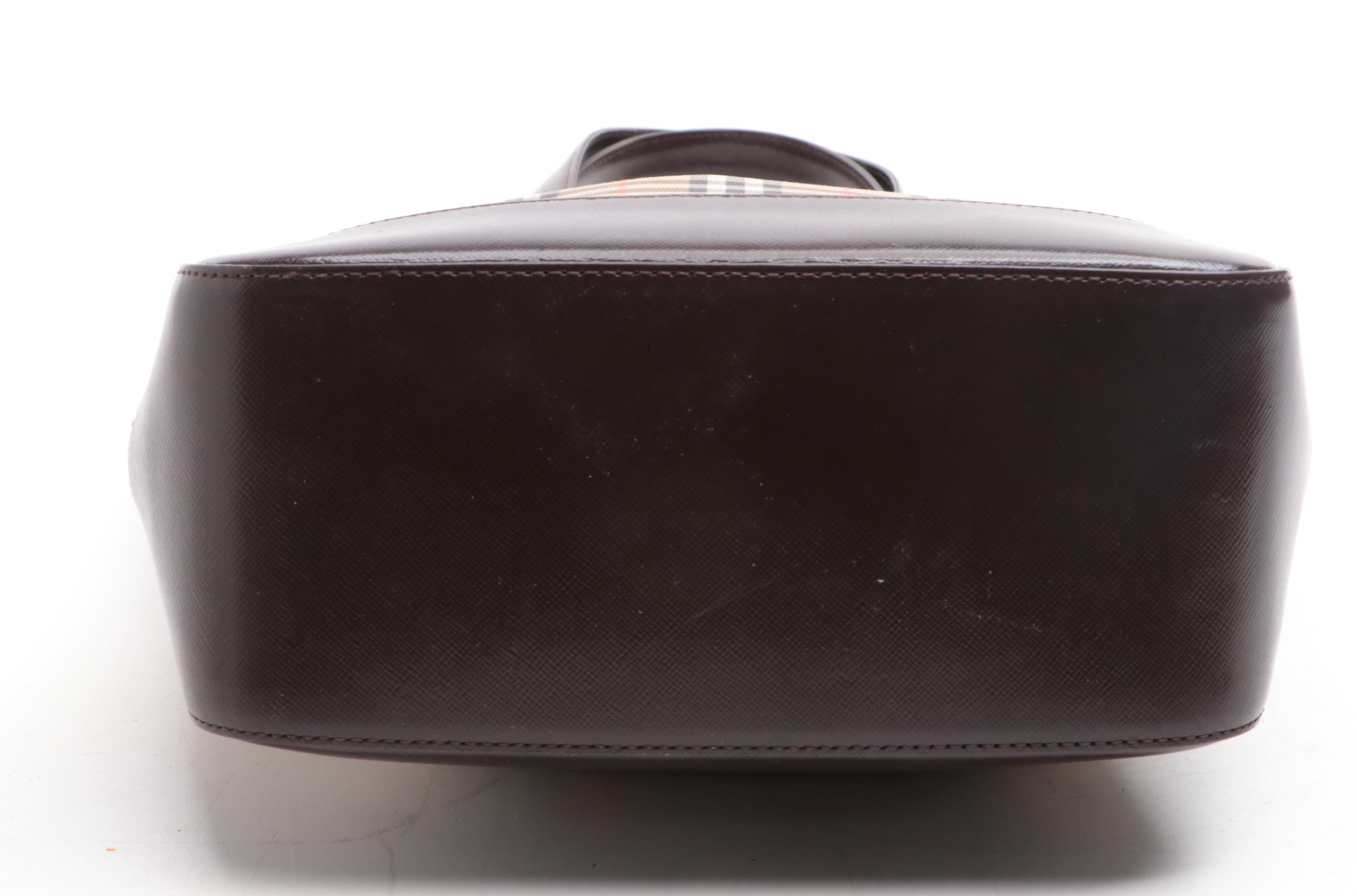 Burberry Shoulder Tote Bag in Haymarket Check Canvas and Brown Leather