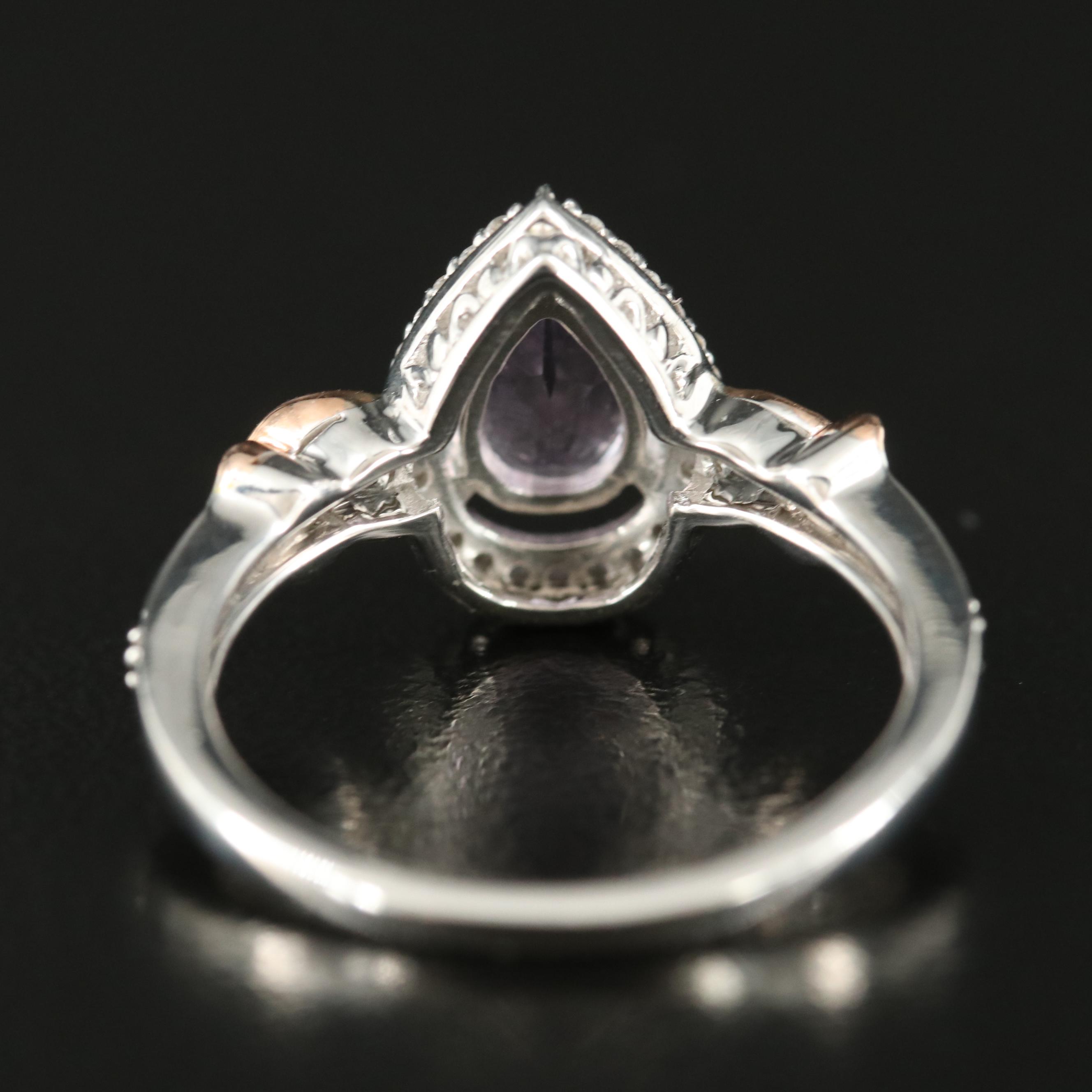 Sterling Amethyst and White Sapphire Teardrop Ring with 10K Rose Gold Accent