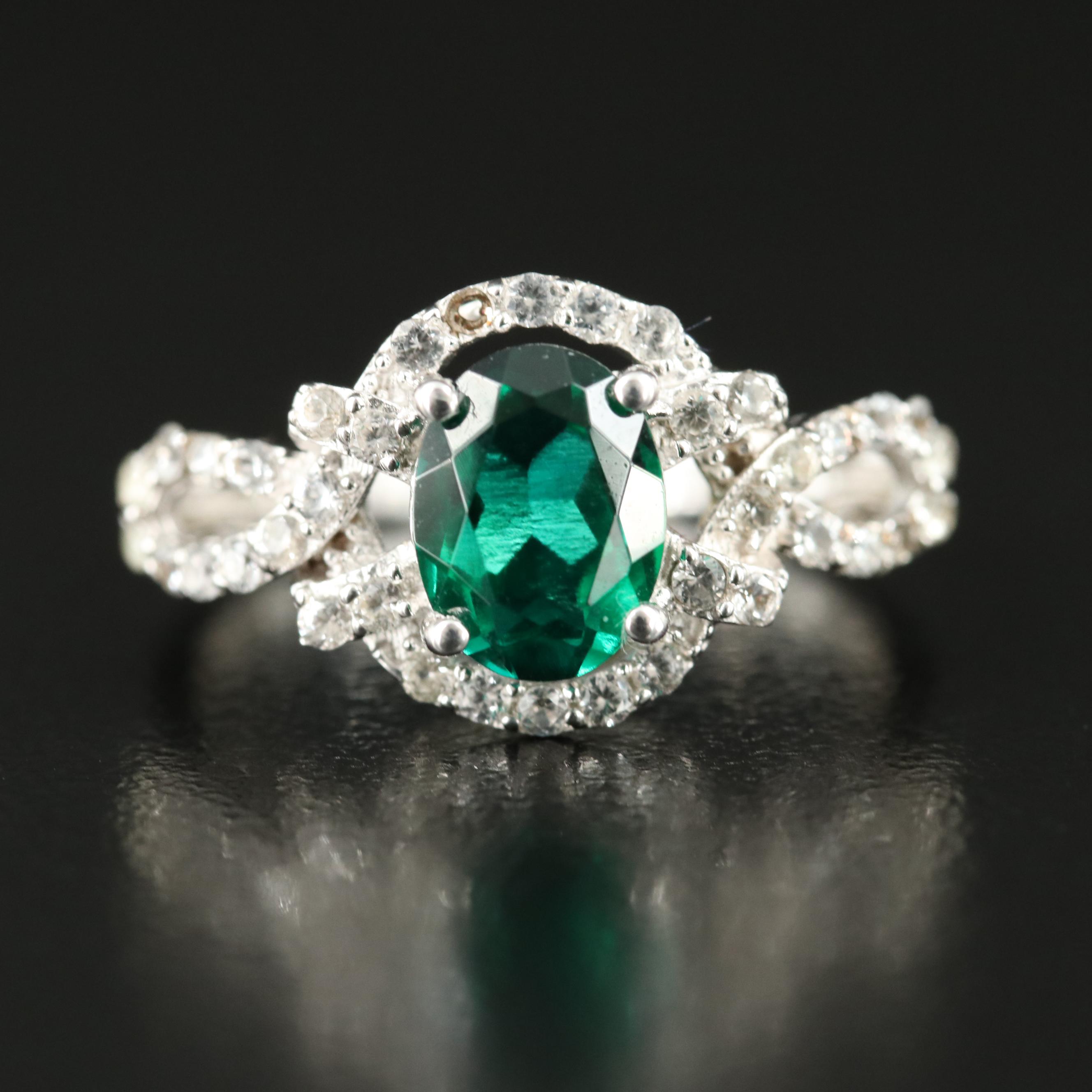 Sterling Emerald and White Sapphire Ring