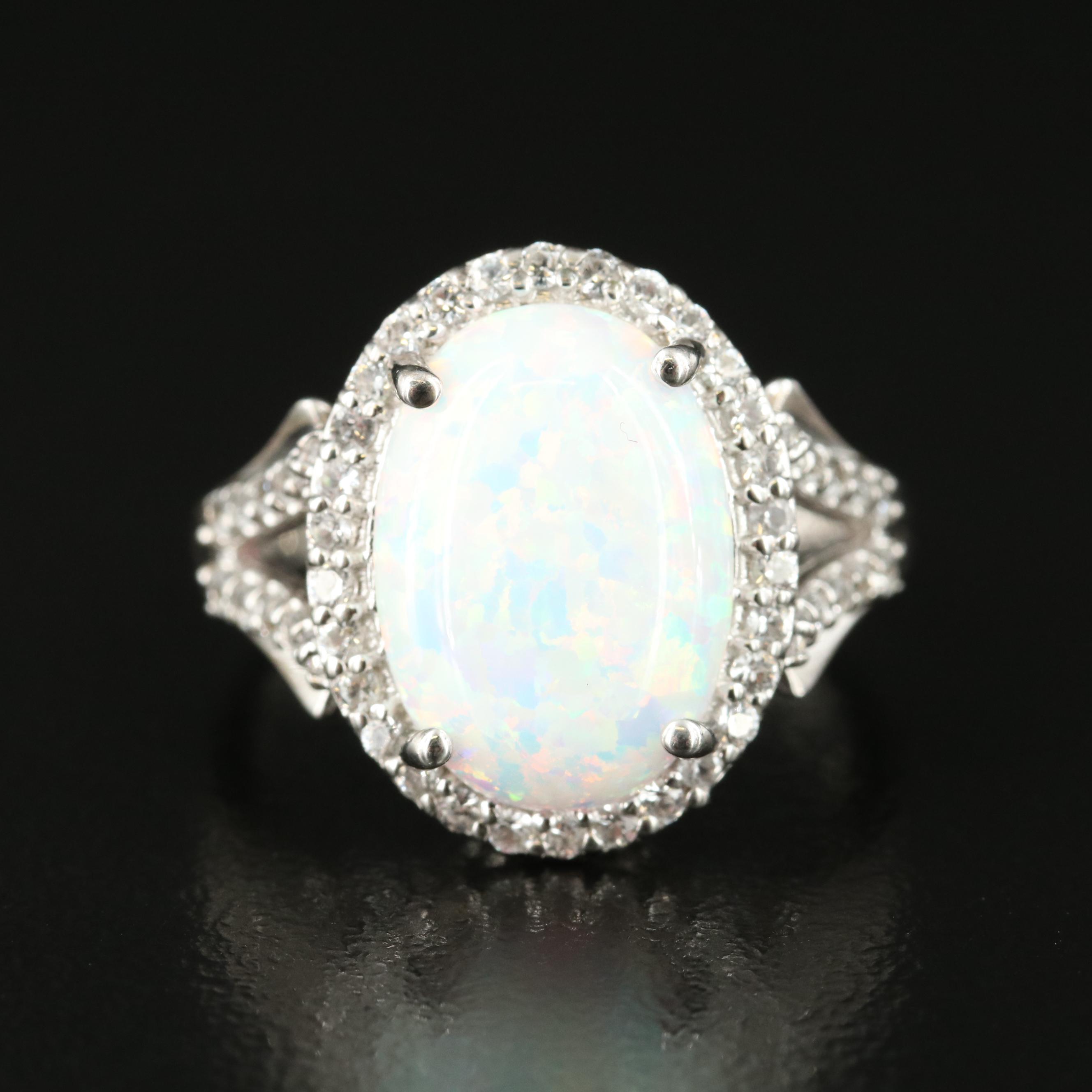 Sterling Opal and White Sapphire Ring