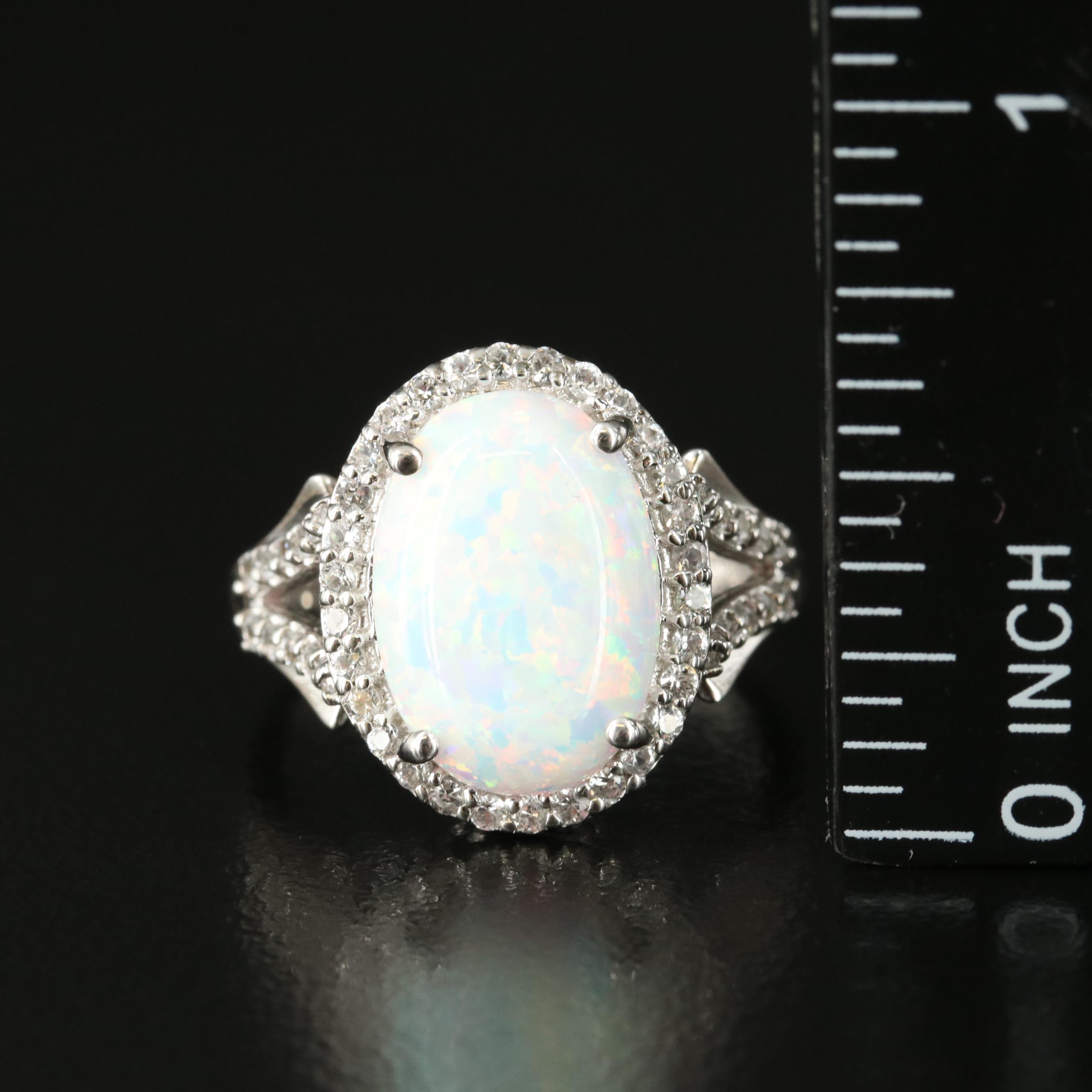 Sterling Opal and White Sapphire Ring