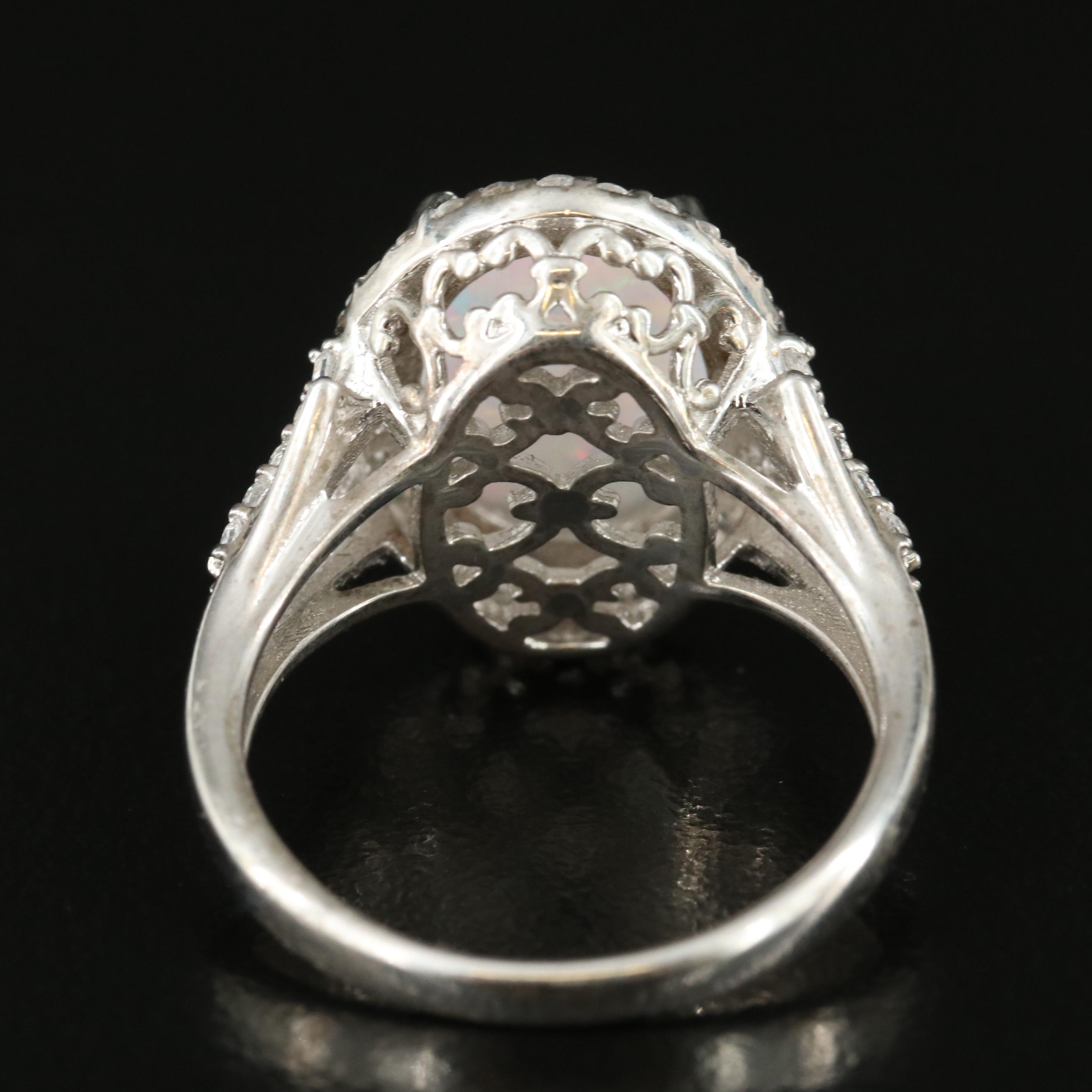 Sterling Opal and White Sapphire Ring