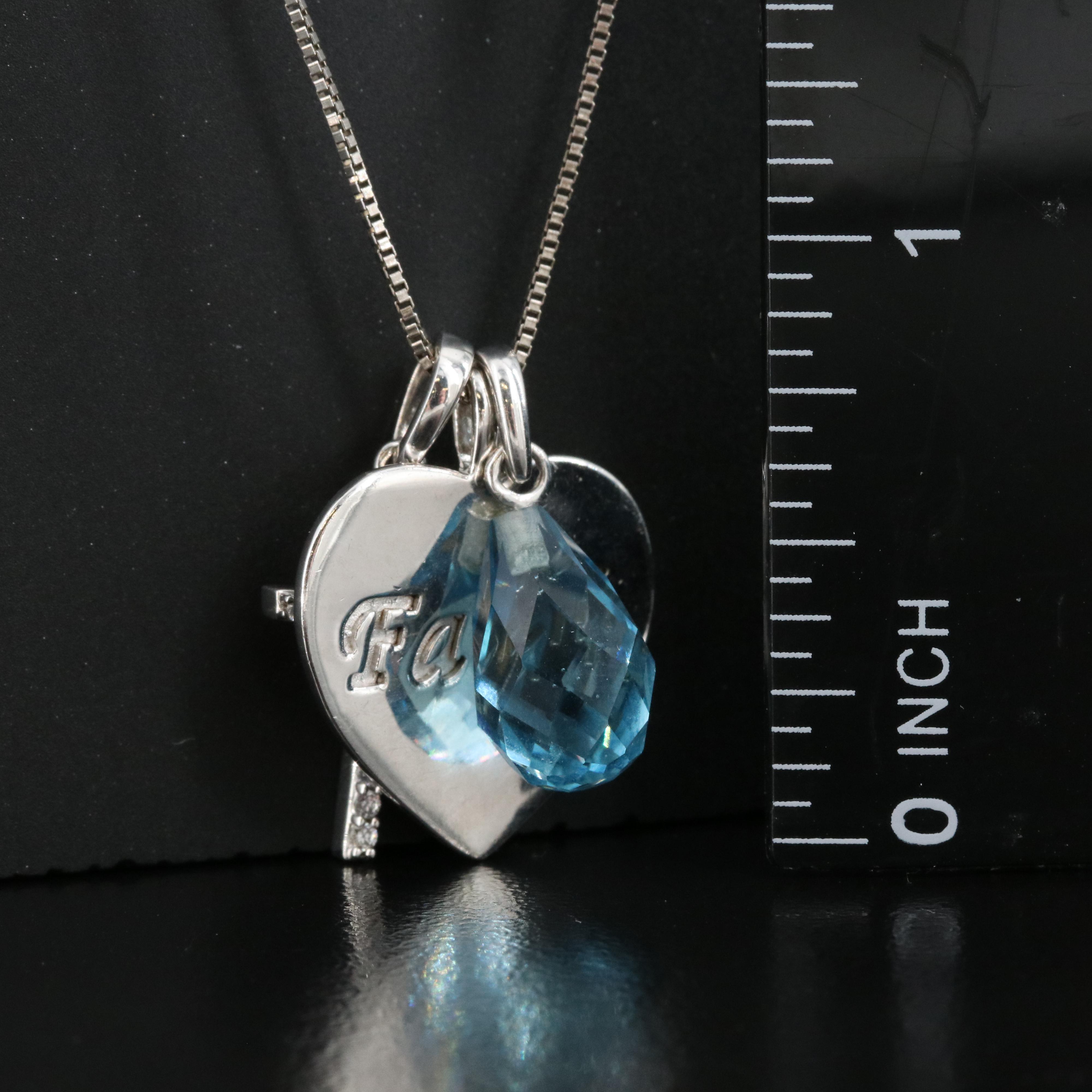 Sterling Topaz and Cubic Zirconia Cross and Faith Heart Pendant Necklace