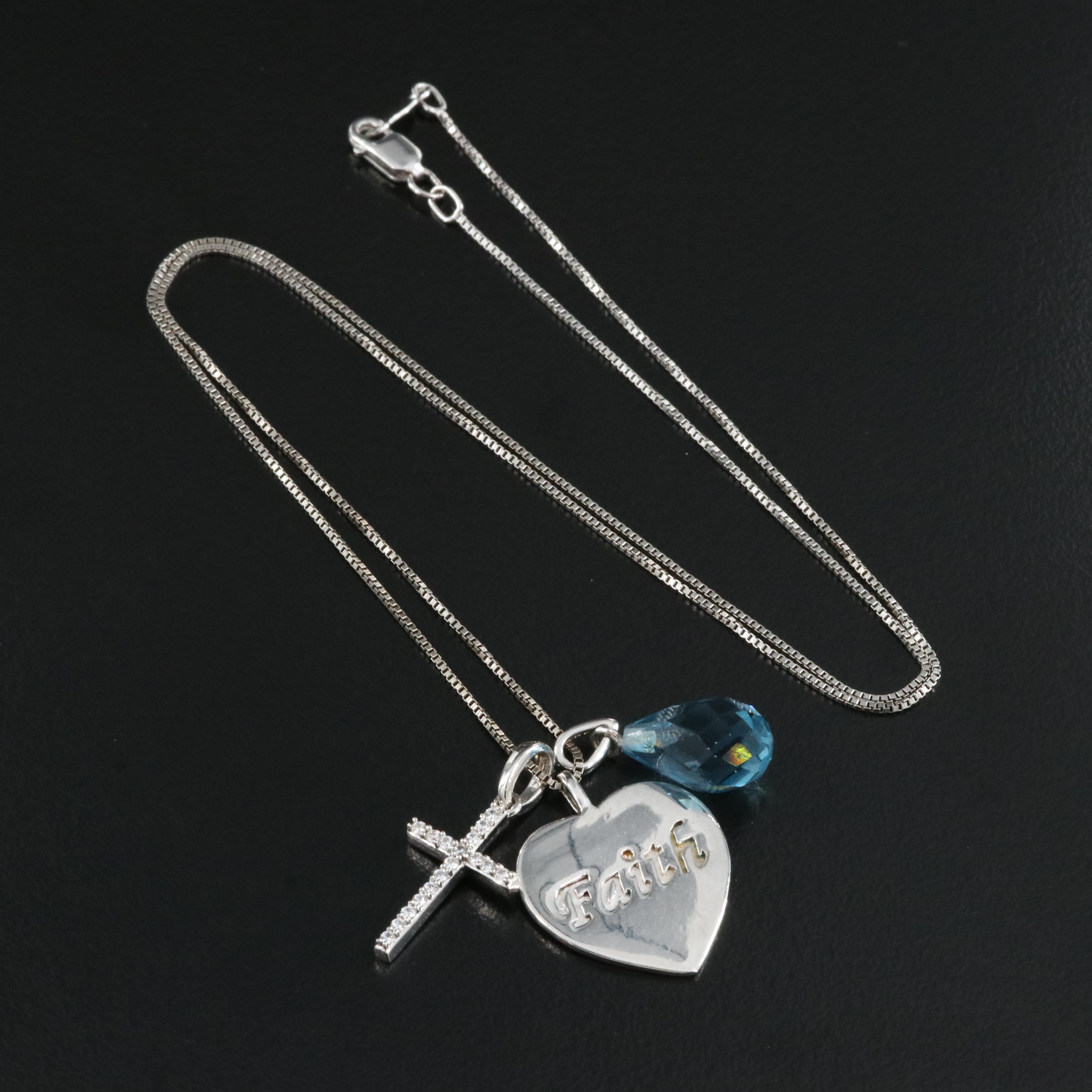 Sterling Topaz and Cubic Zirconia Cross and Faith Heart Pendant Necklace