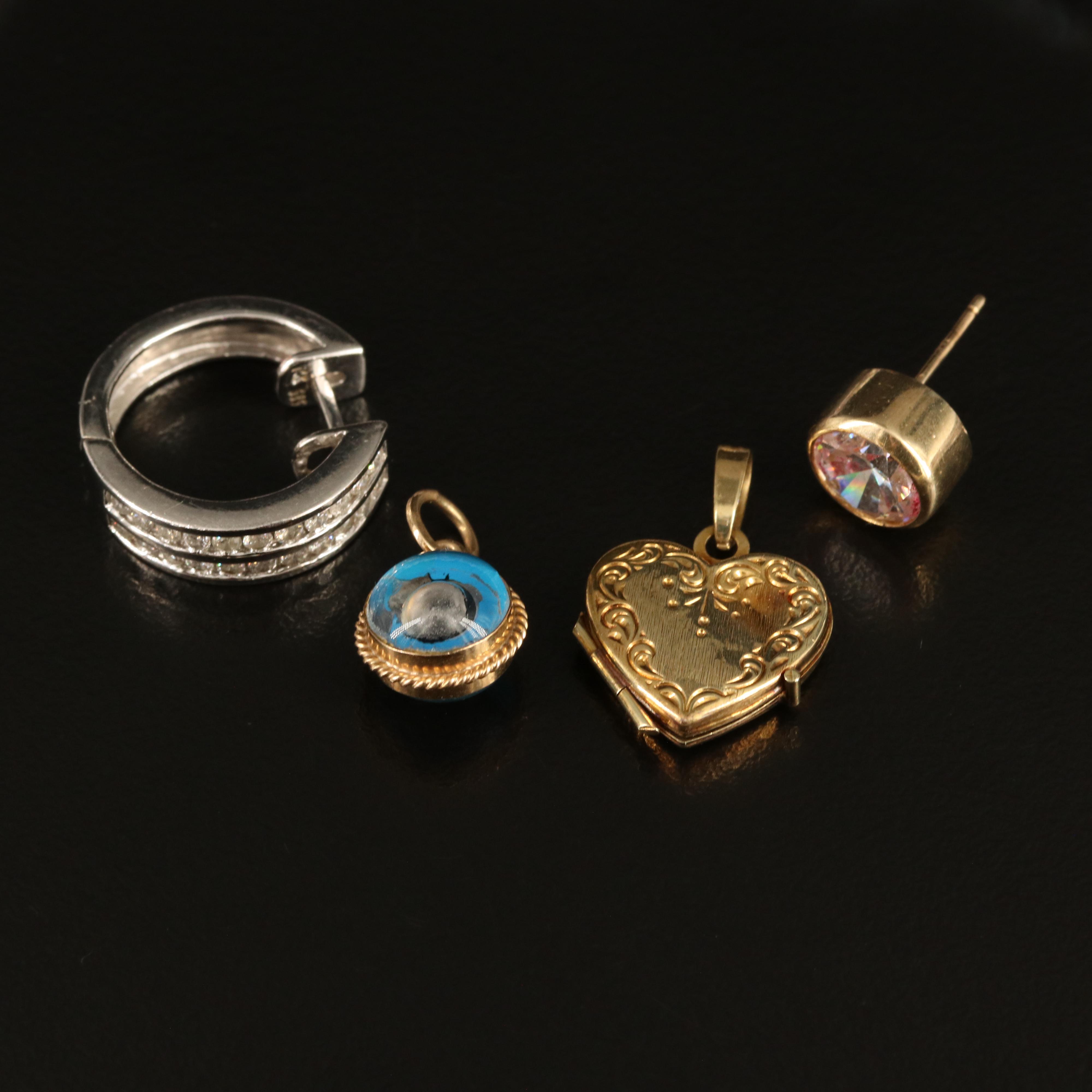 14K Pendants and Single Earrings with Diamonds and Pearl Torsade