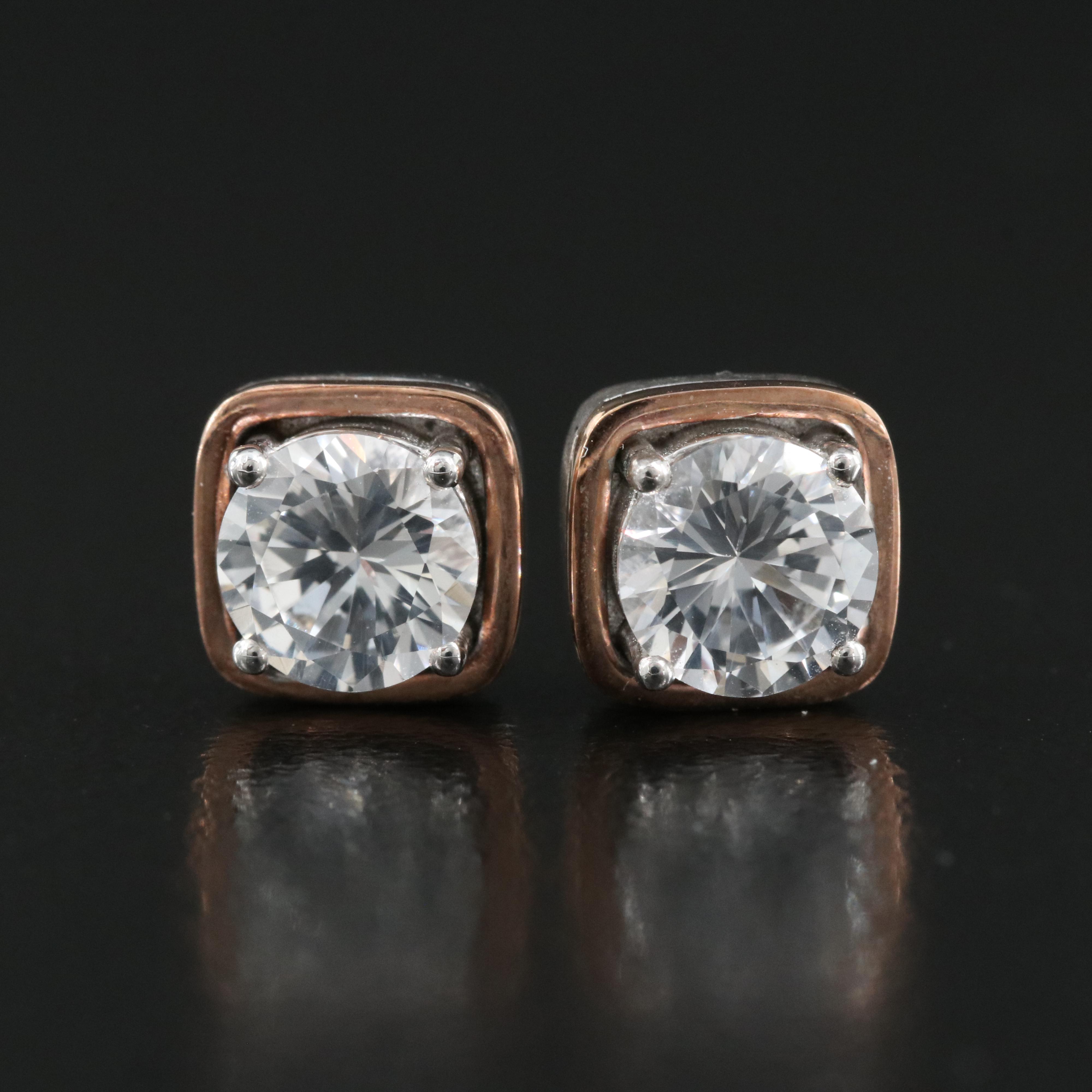 Sterling Sapphire Stud Earrings with 10K Rose Gold Accents
