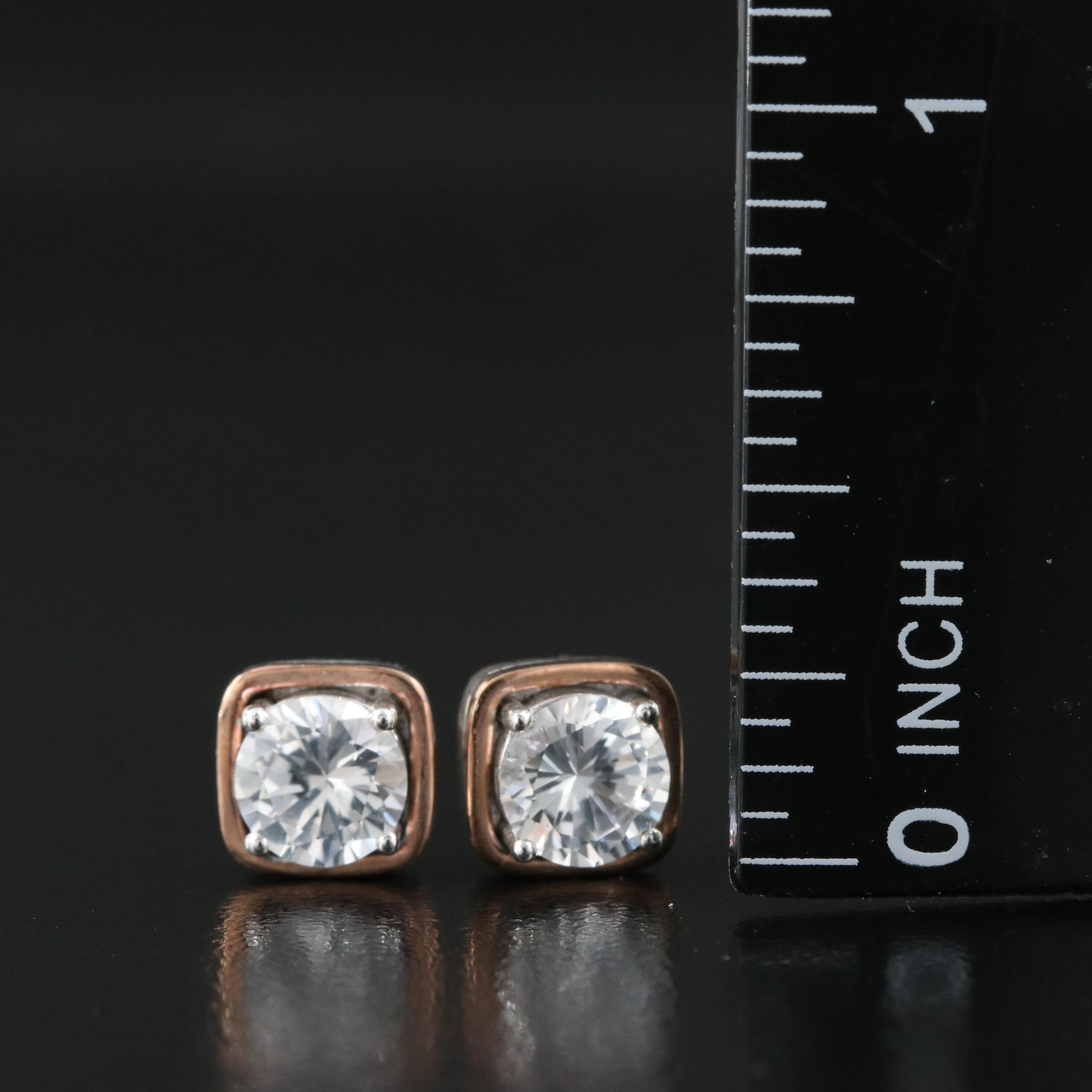Sterling Sapphire Stud Earrings with 10K Rose Gold Accents