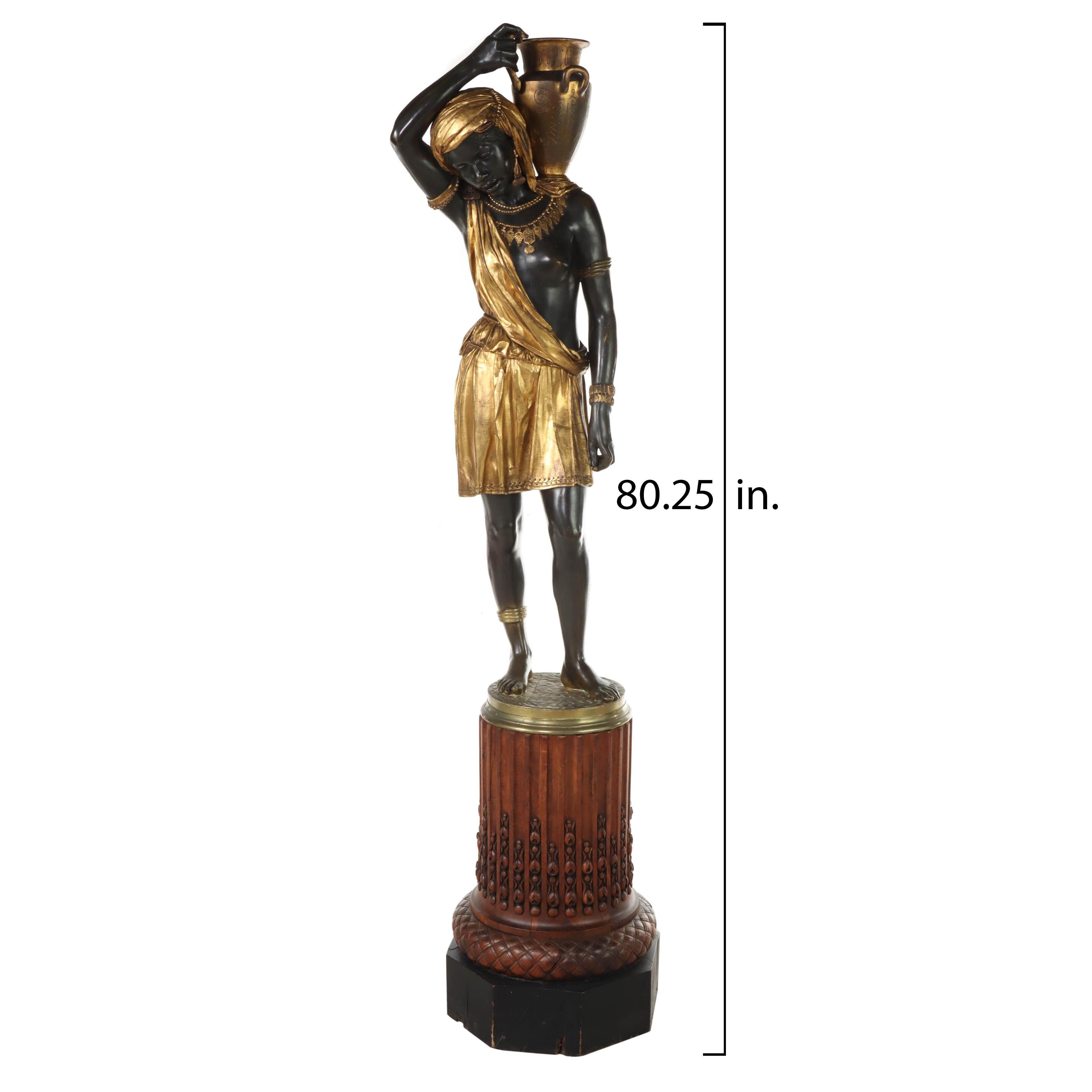 Gilt and Patinated Bronze Moor Sculpture on Carved Pedestal, French 19th C