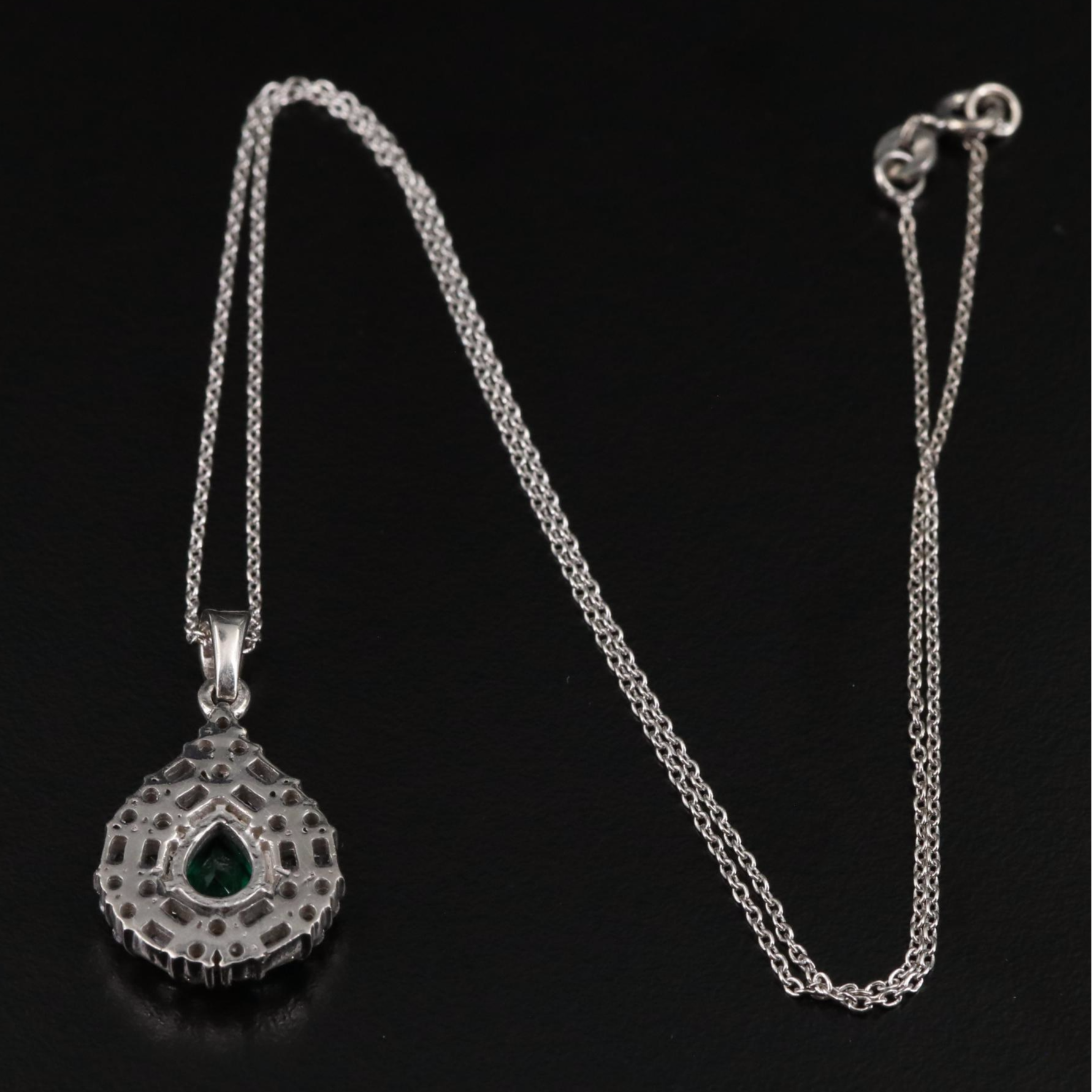Sterling Emerald and Cubic Zirconia Teardrop Pendant Necklace
