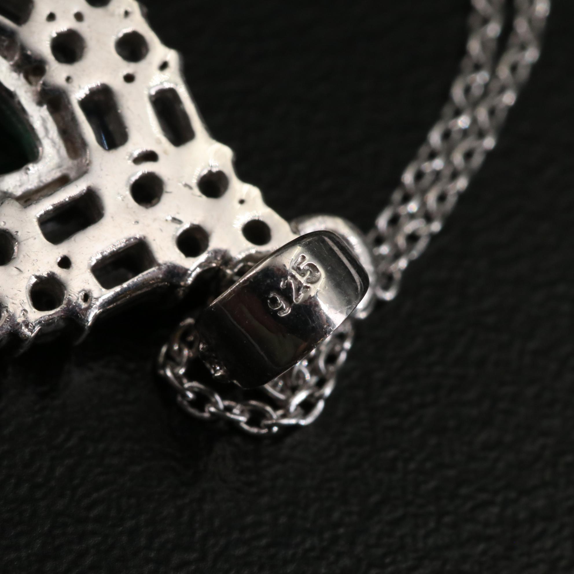 Sterling Emerald and Cubic Zirconia Teardrop Pendant Necklace