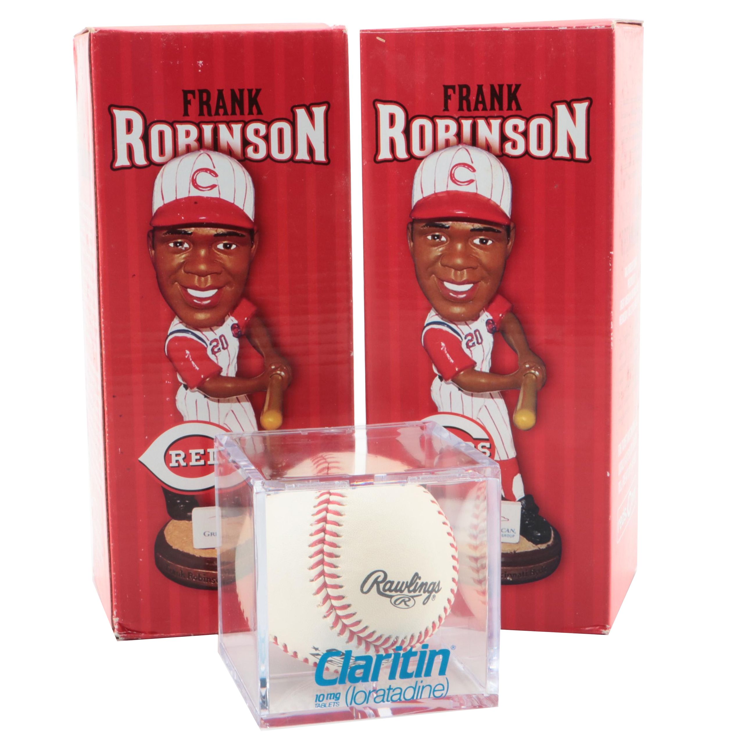 Juan Marichal Signed Rawlings Baseball with Frank Robinson Bobbleheads