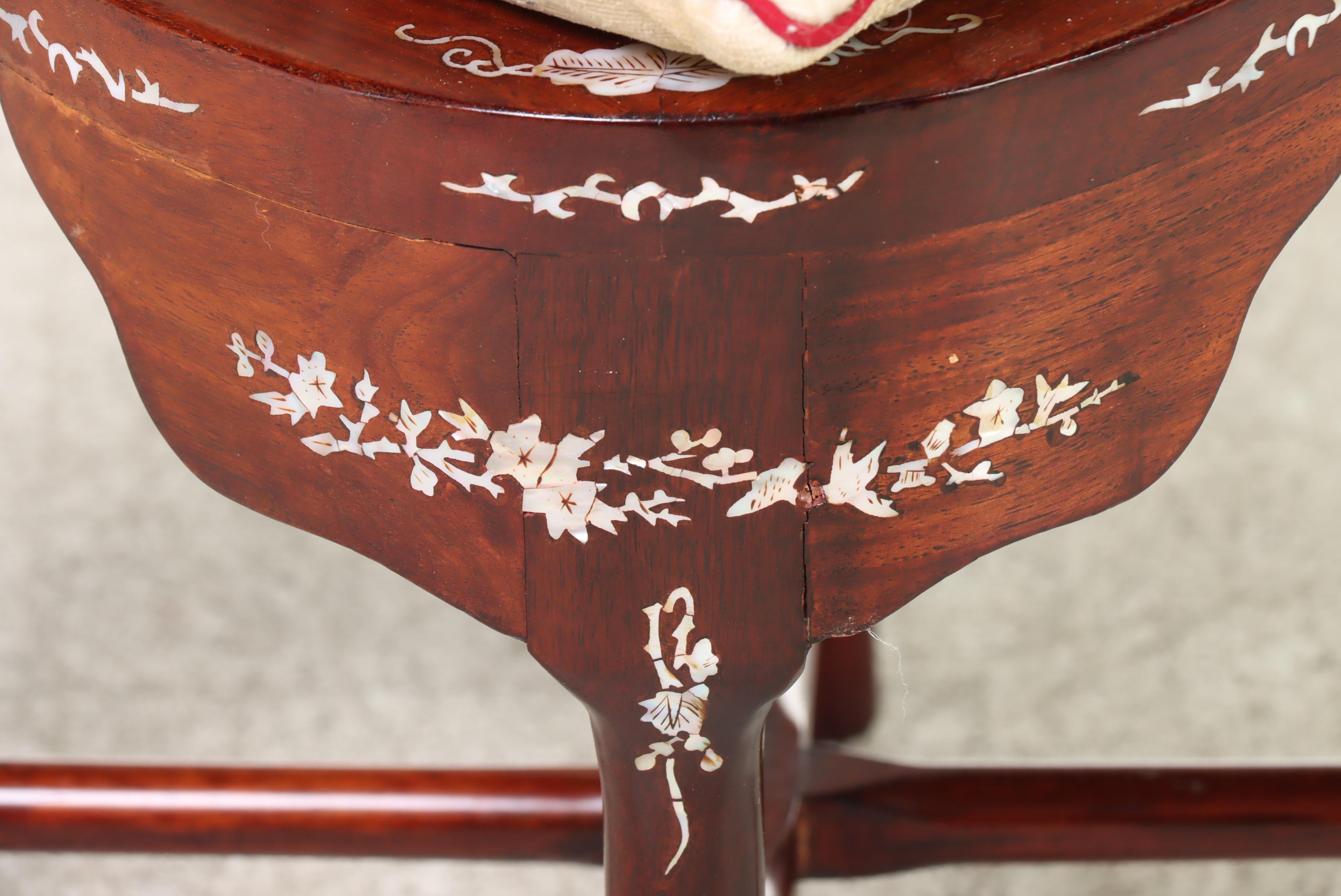 Chinese Carved Hardwood and Mother-of-Pearl Inlaid Corner Armchair