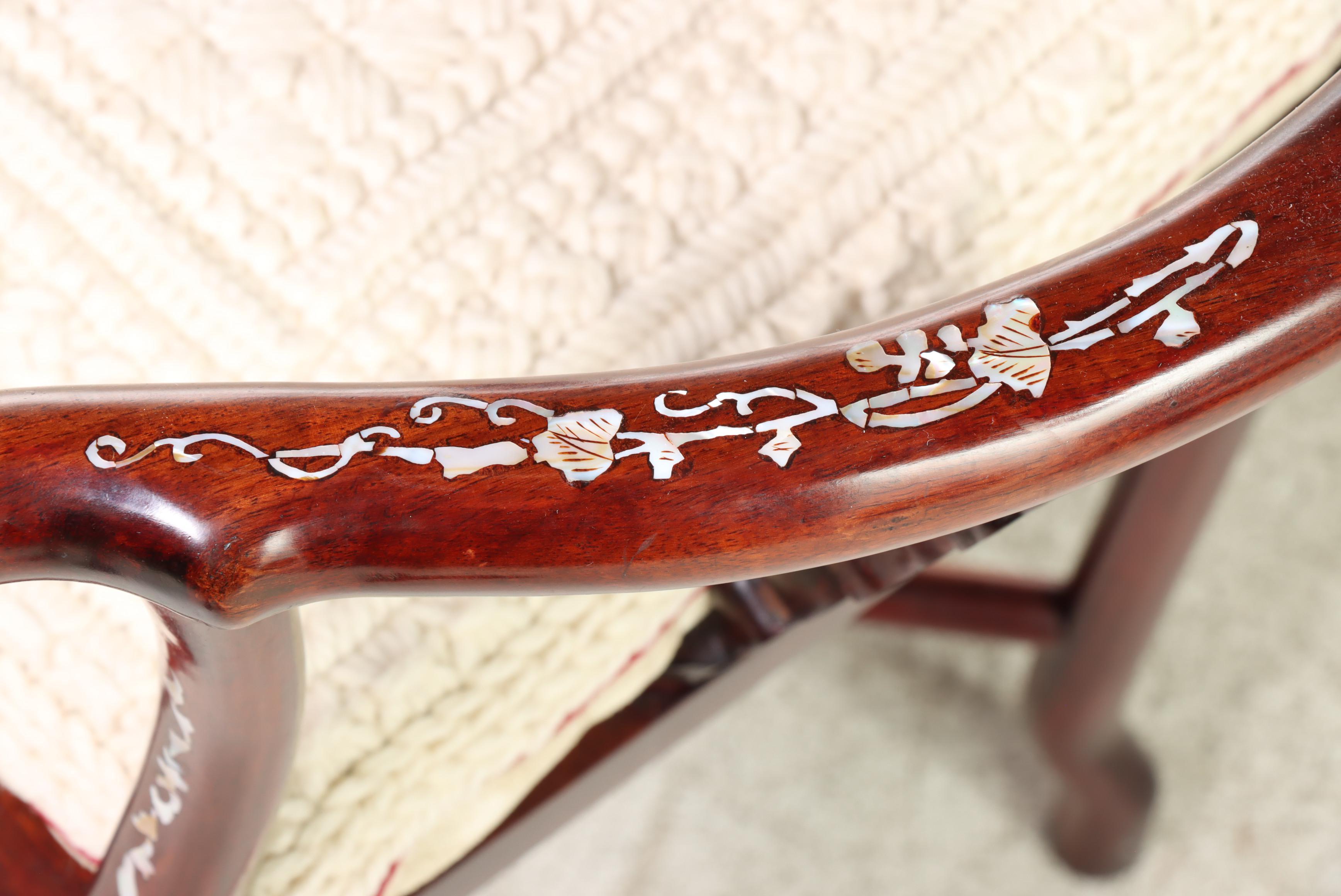 Chinese Carved Hardwood and Mother-of-Pearl Inlaid Corner Armchair