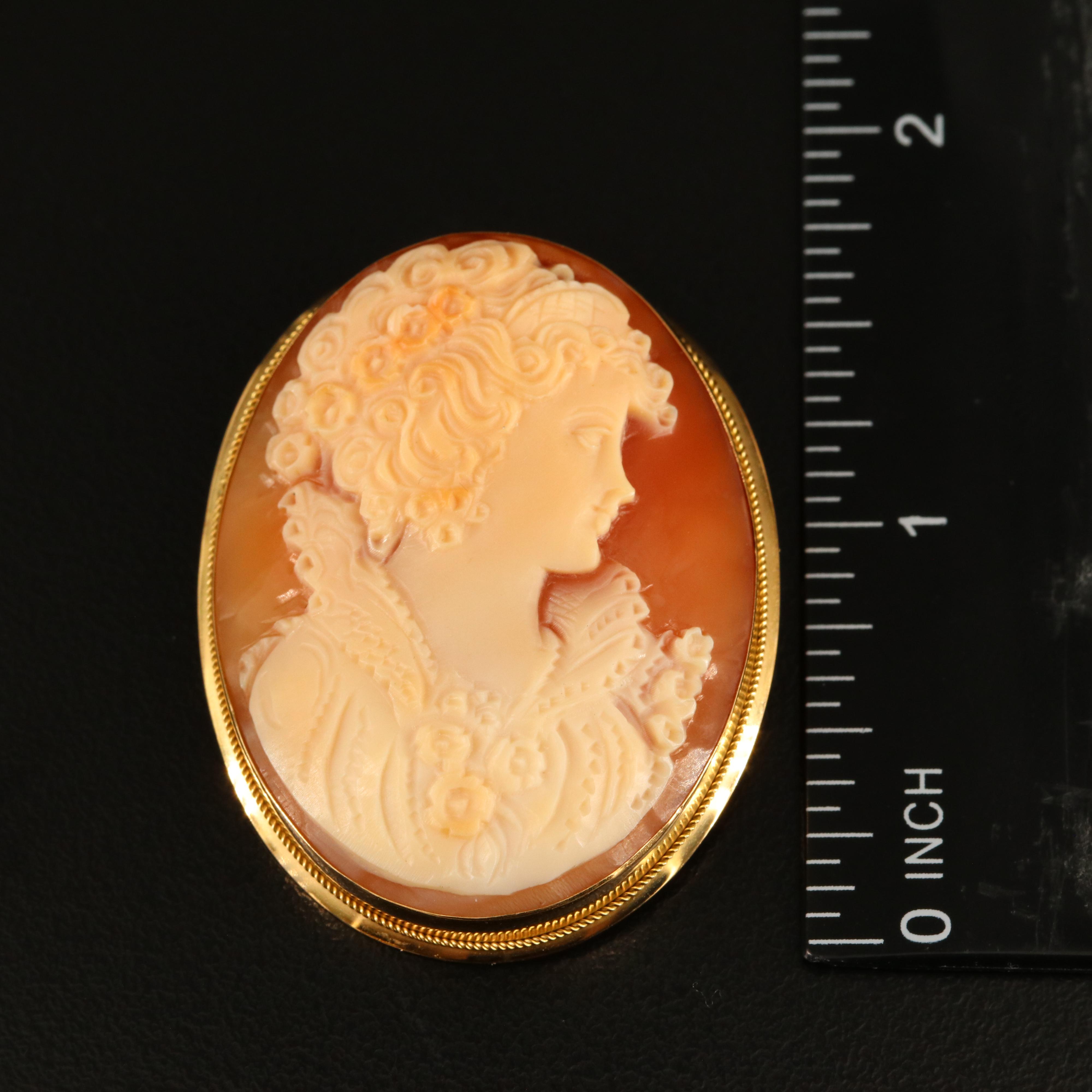 18K Shell Cameo Converter Brooch